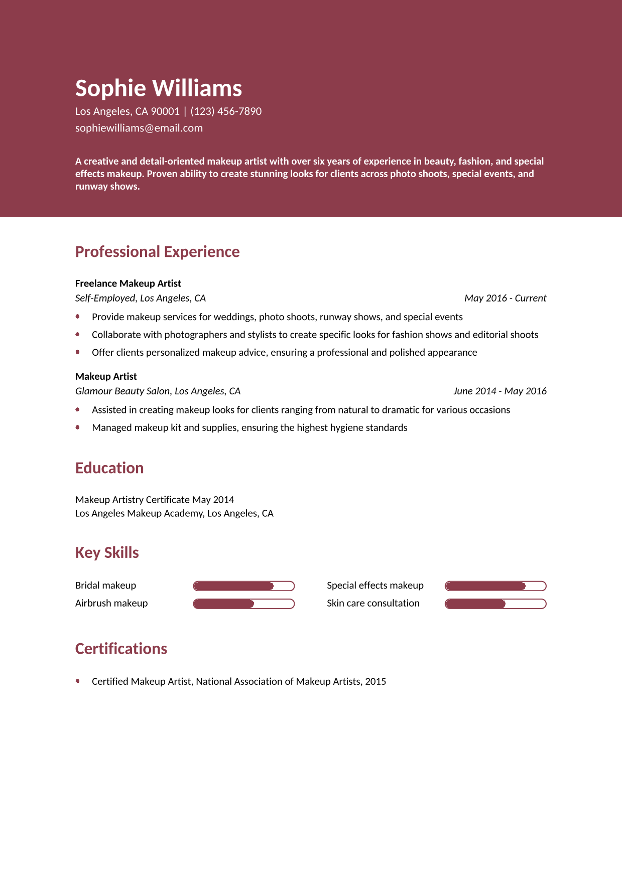 Makeup Artist Resume Example