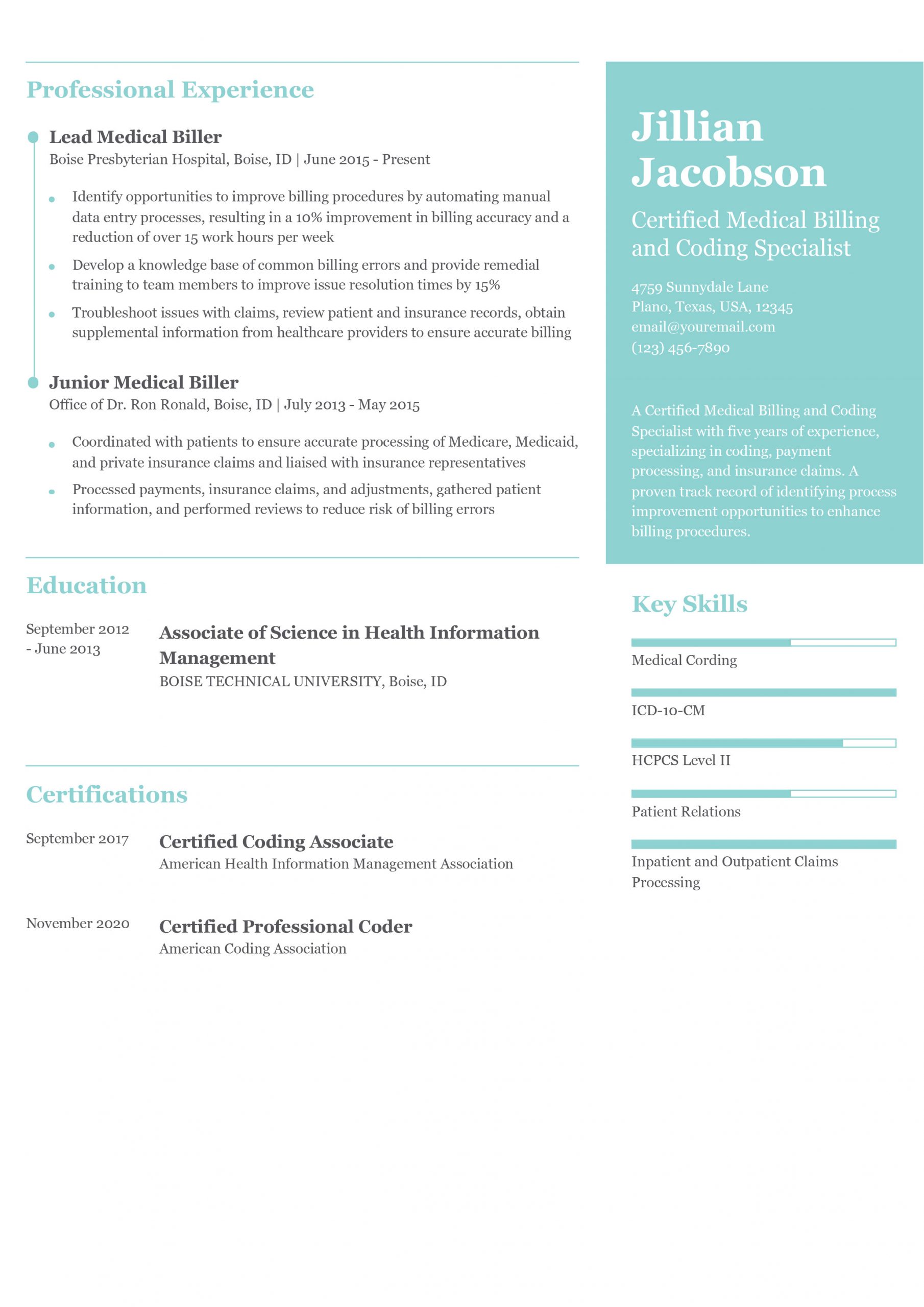 Medical Billing and Coding Specialist Resume Examples and Templates for 2025