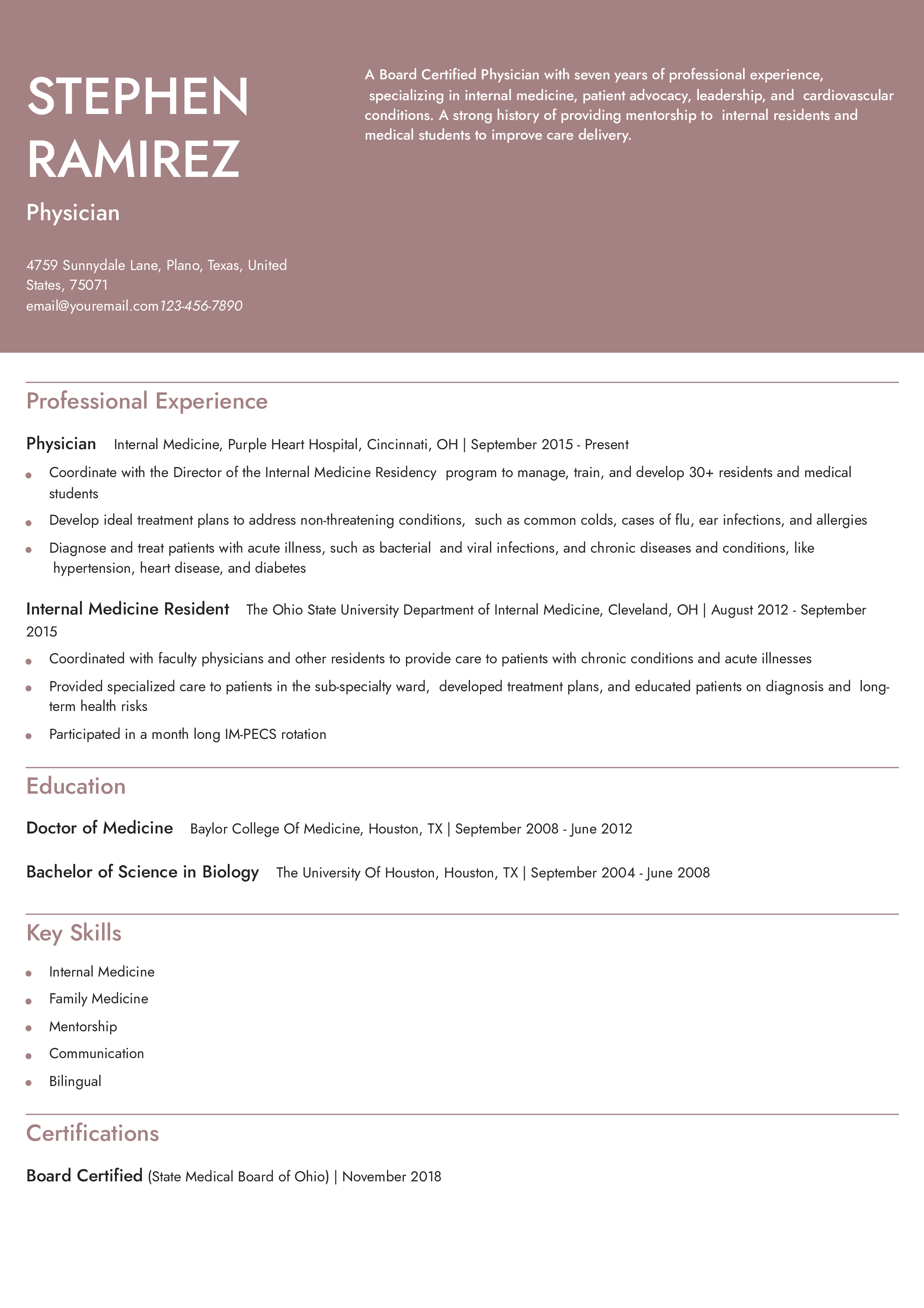 Mid-career Resume