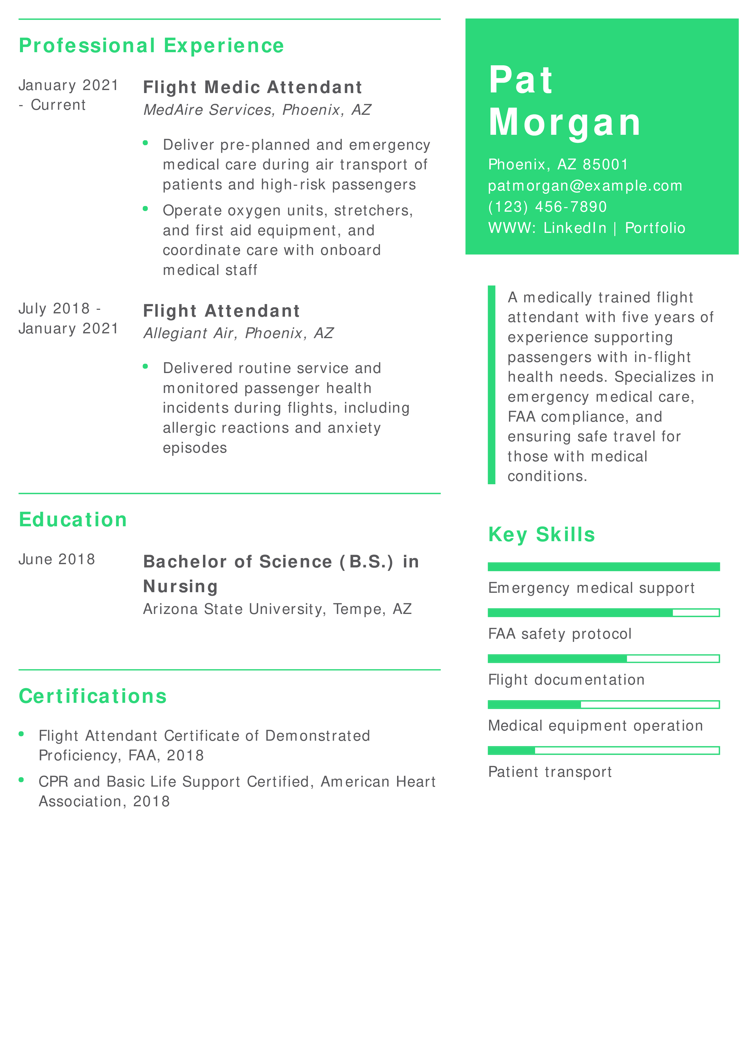 Medical Flight Attendant Resume Example