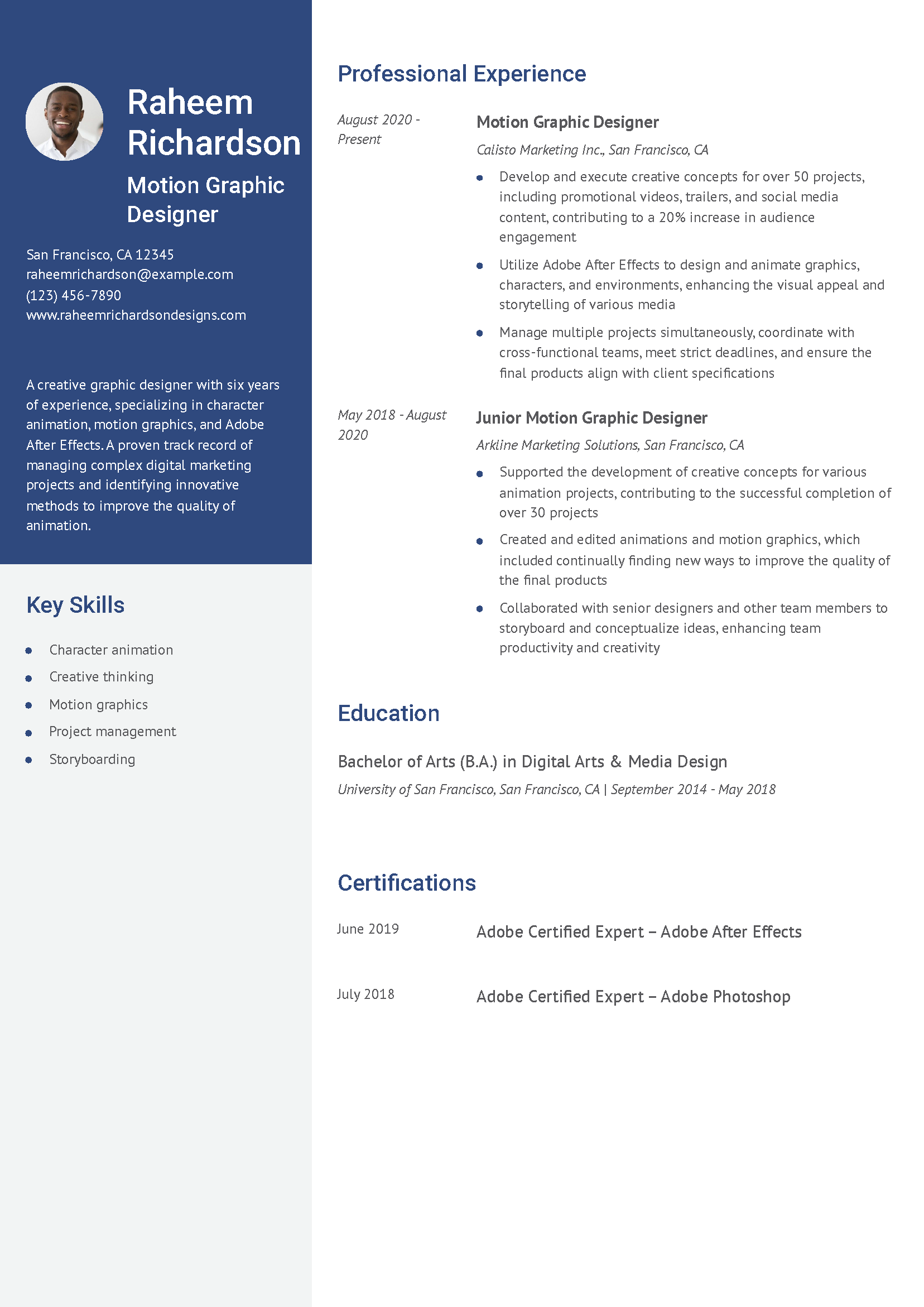 Motion Graphic Designer Resume