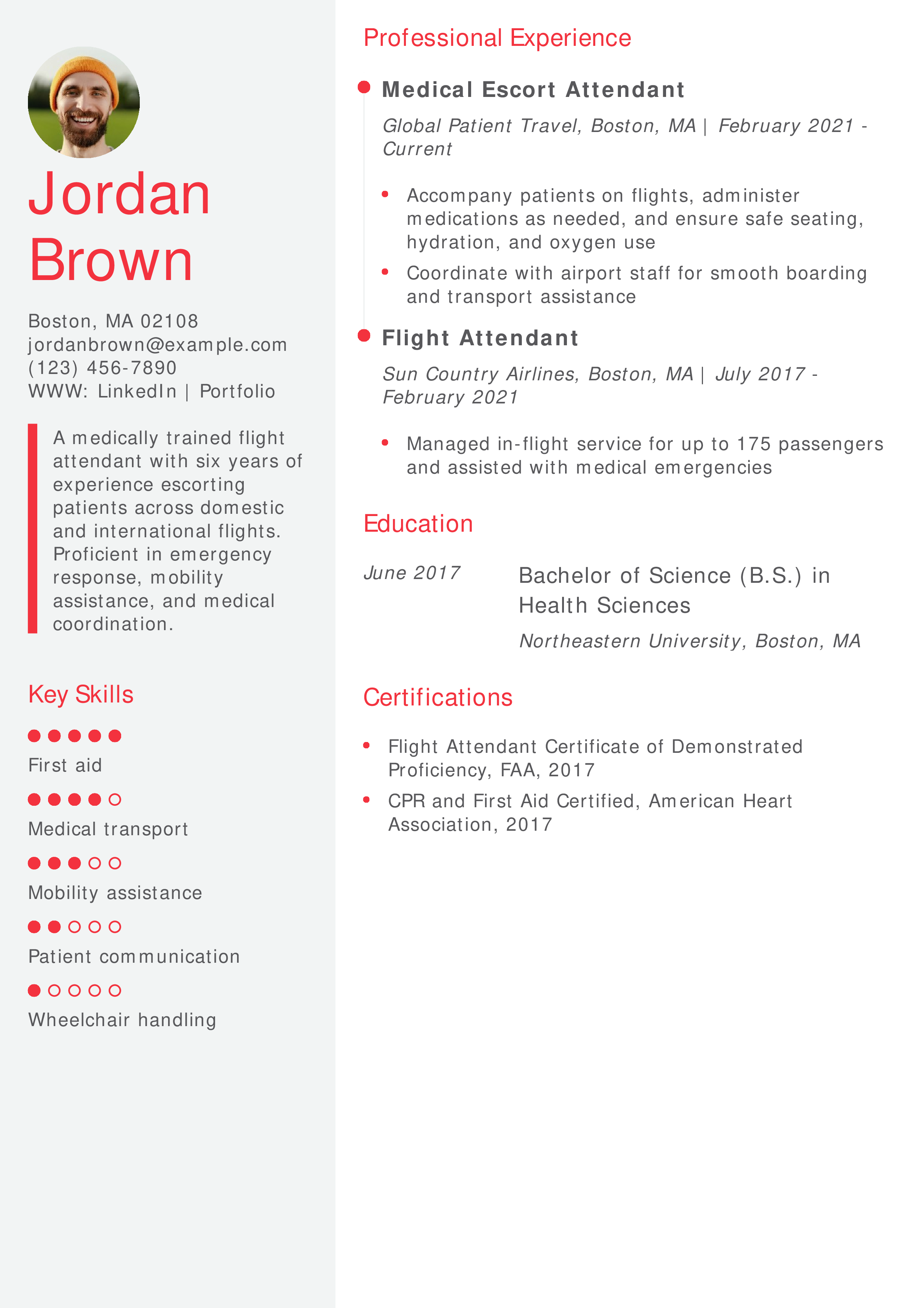 Patient Escort Flight Attendant Resume Example