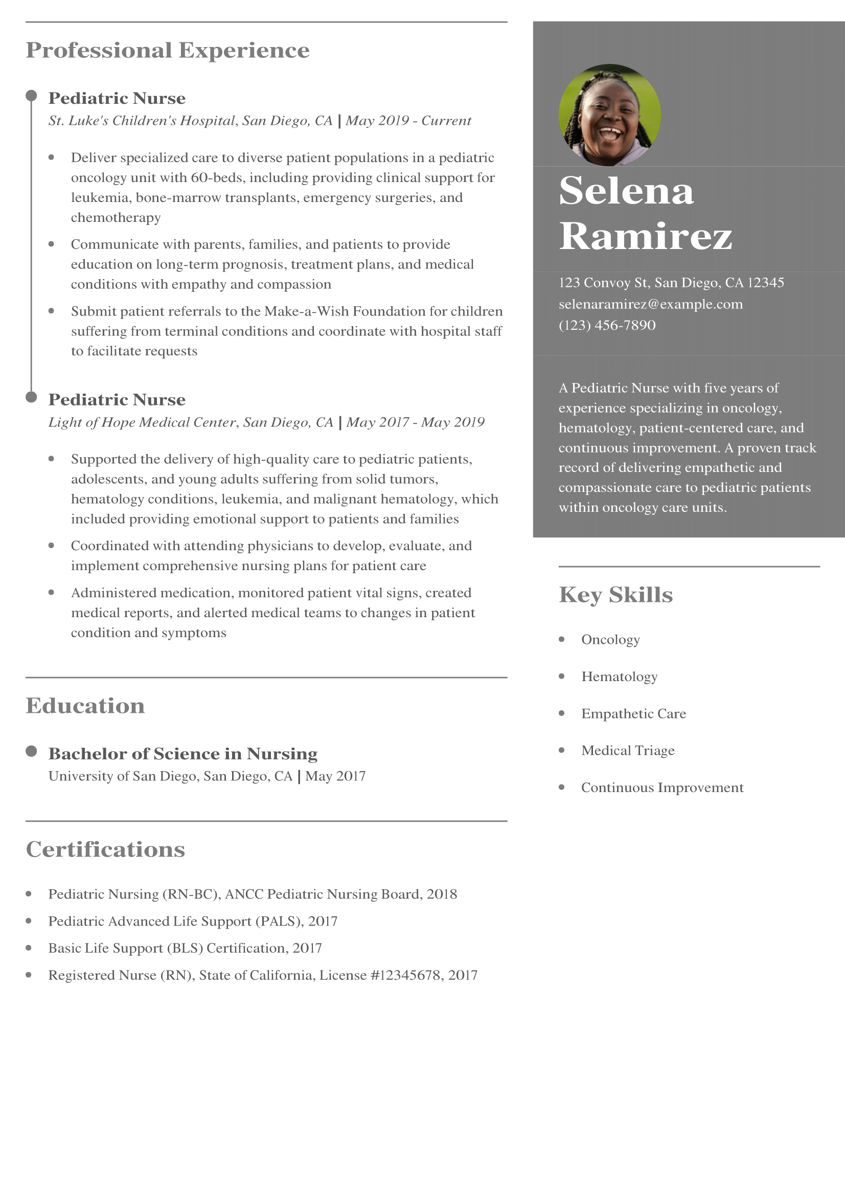 Pediatric Nurse Resume Example