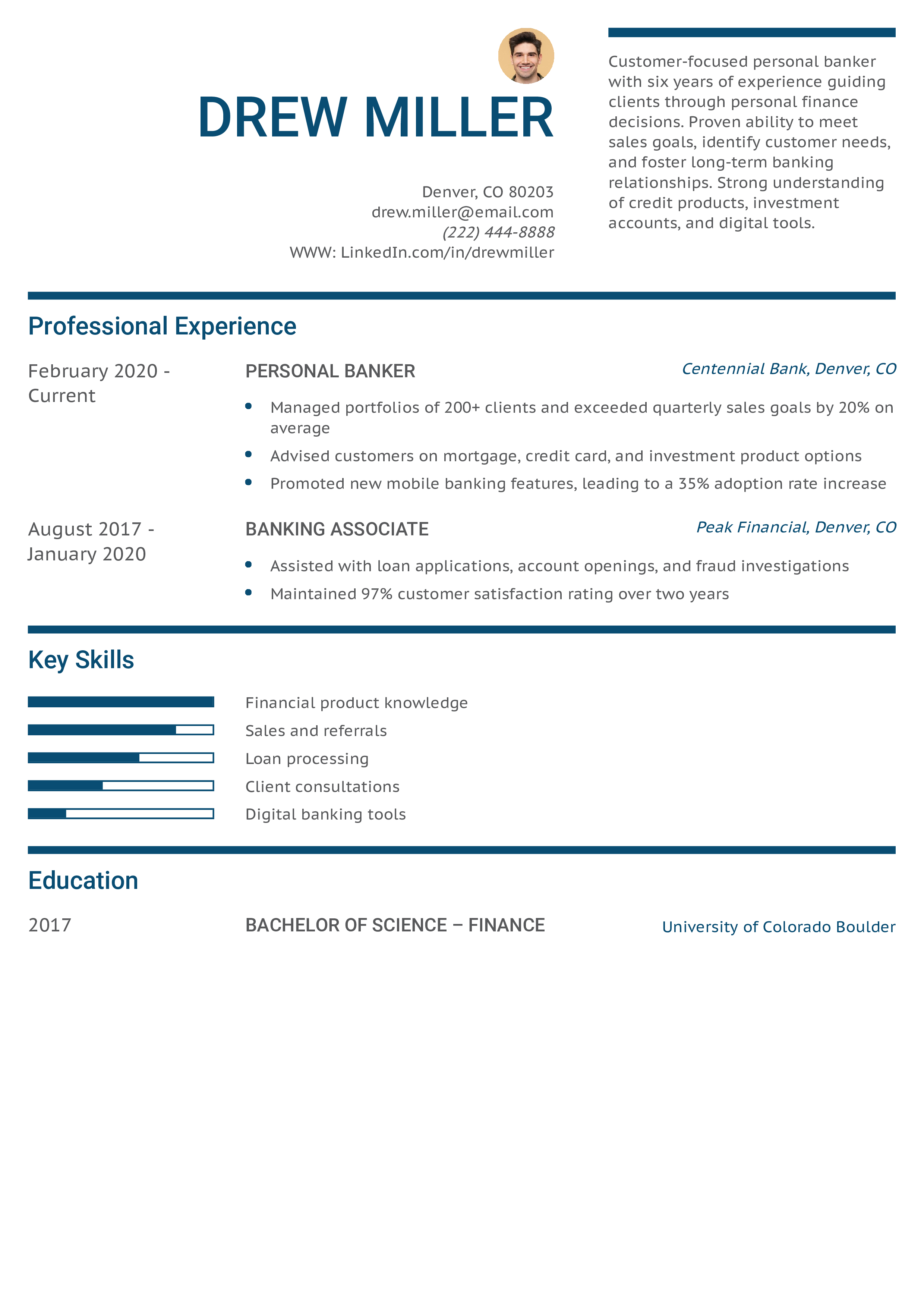 Personal Banker Resume Example
