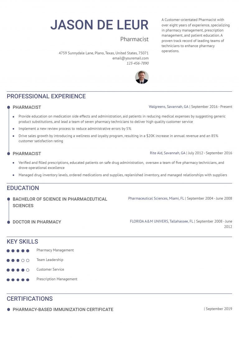Pharmacist Resume Examples And Templates For Resumebuilder Com