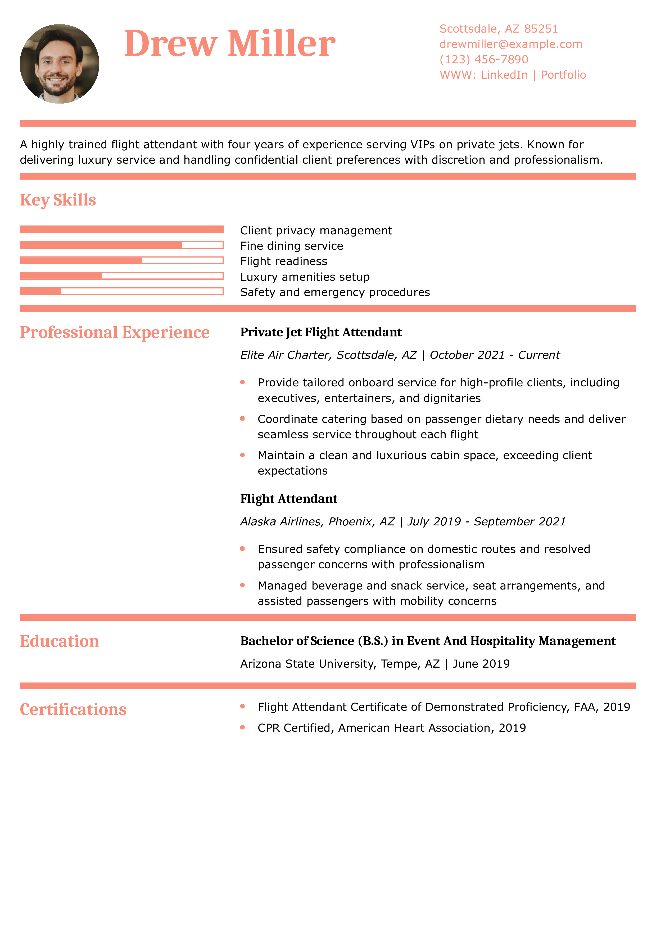 Private Jet Cabin Attendant Resume Example