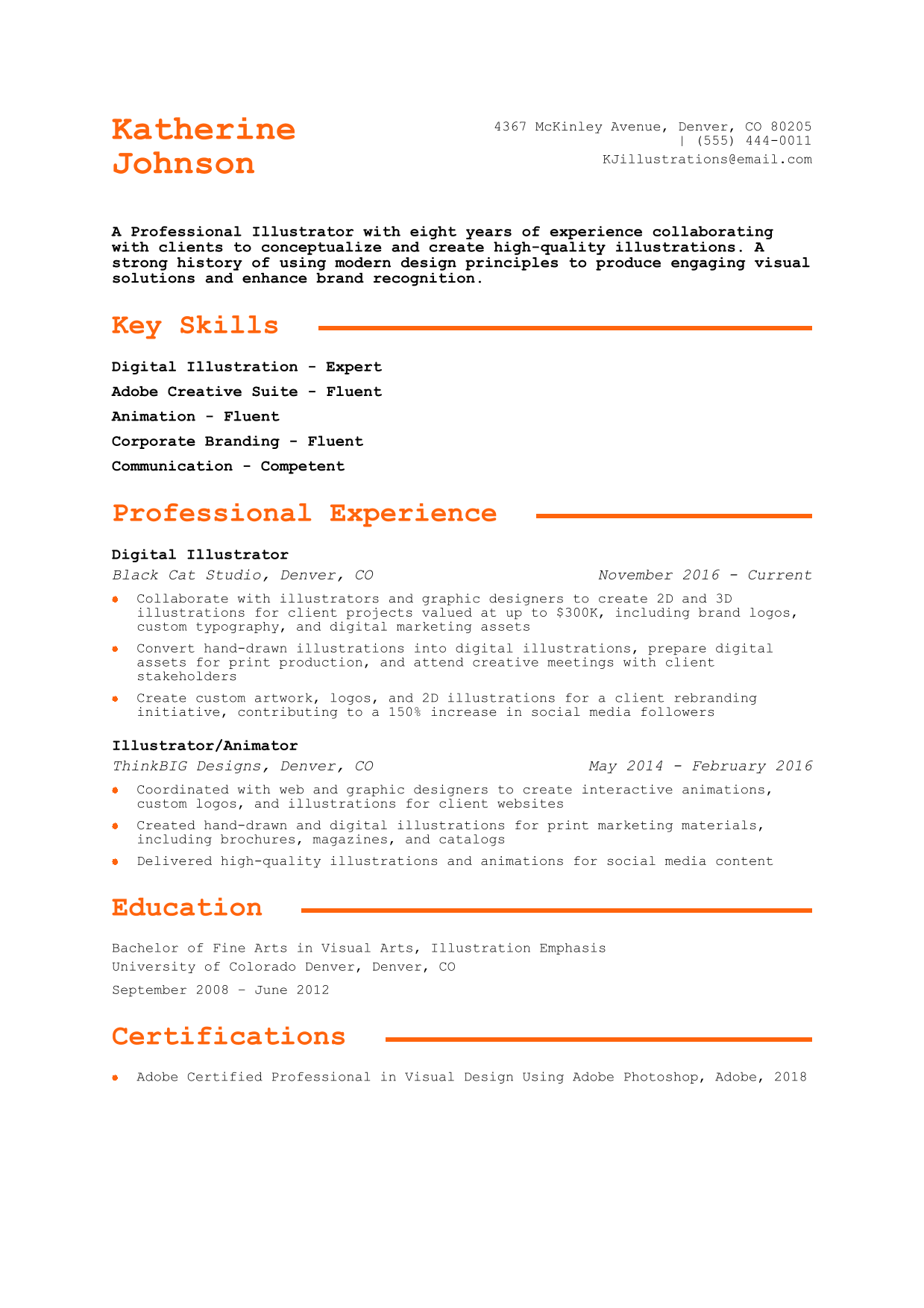 Illustrator Resume Example