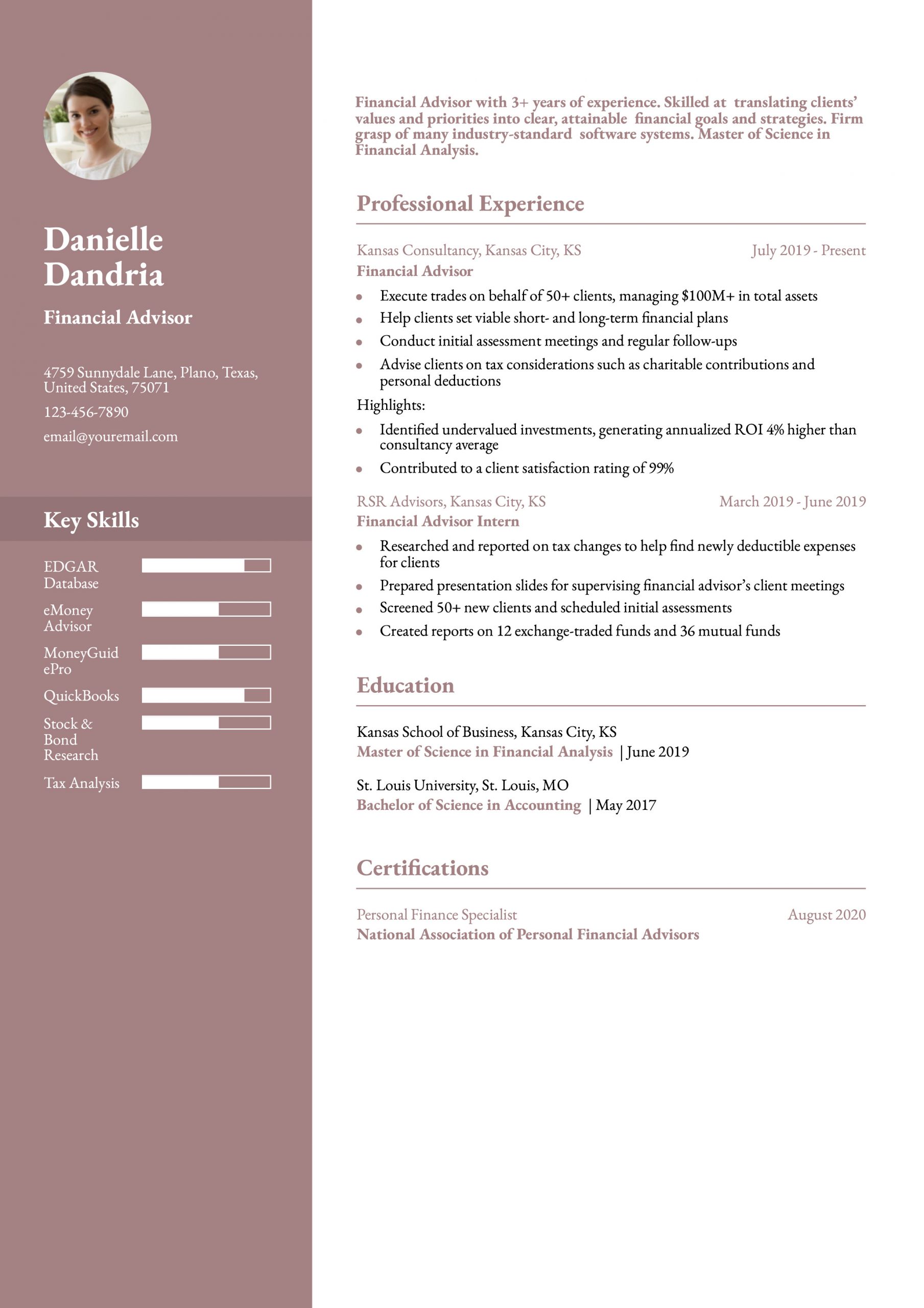 Best Personal Financial Advisor Resume Examples and Templates for 2025