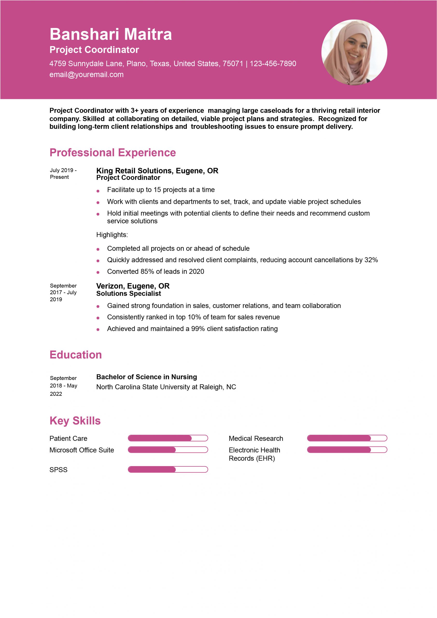 Project Coordinator Resume Example
