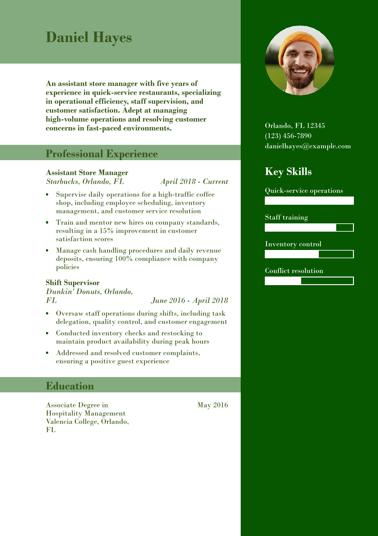 Quick-Service Assistant Store Manager Resume Example