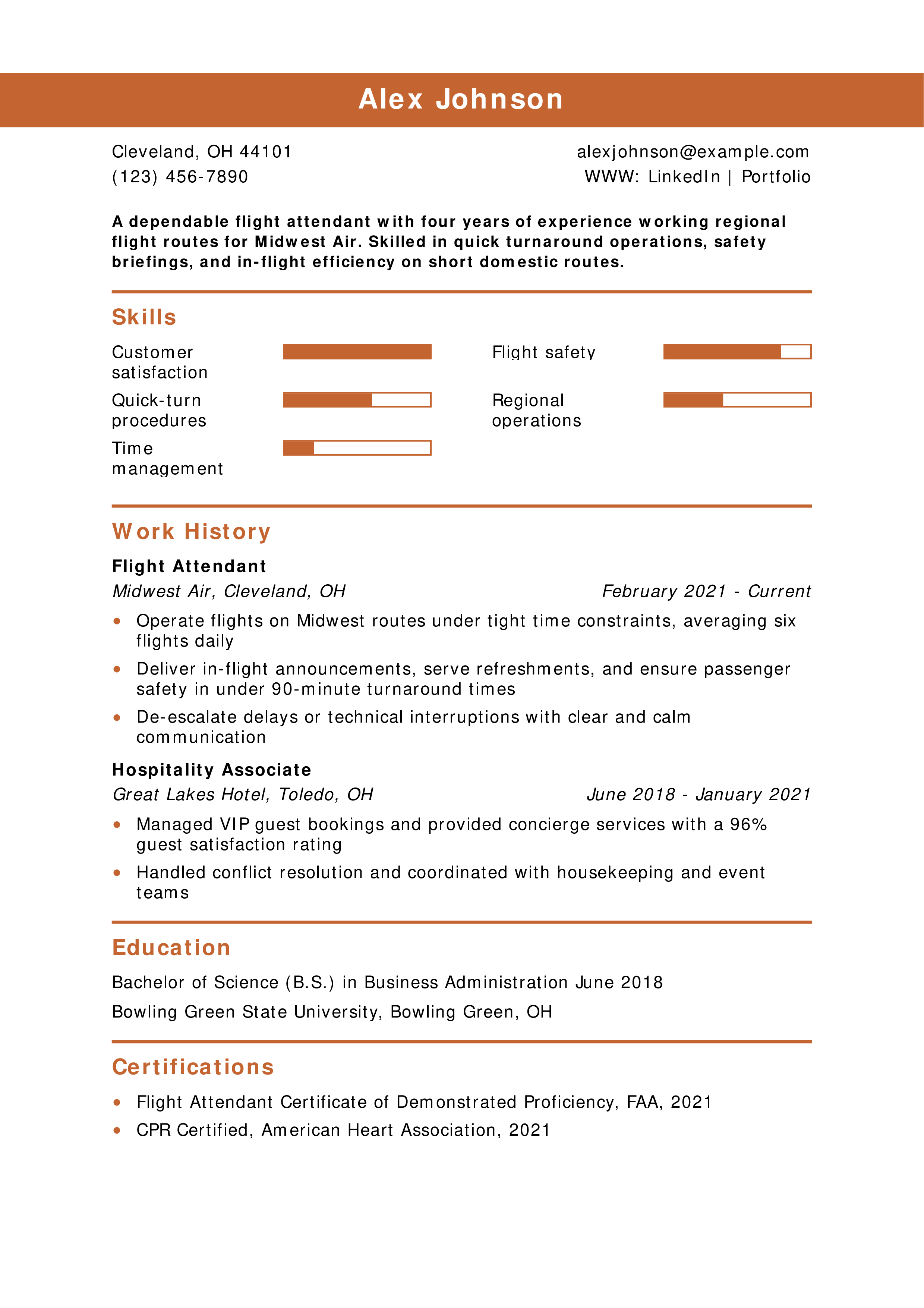 Regional Airline Flight Attendant Resume Example
