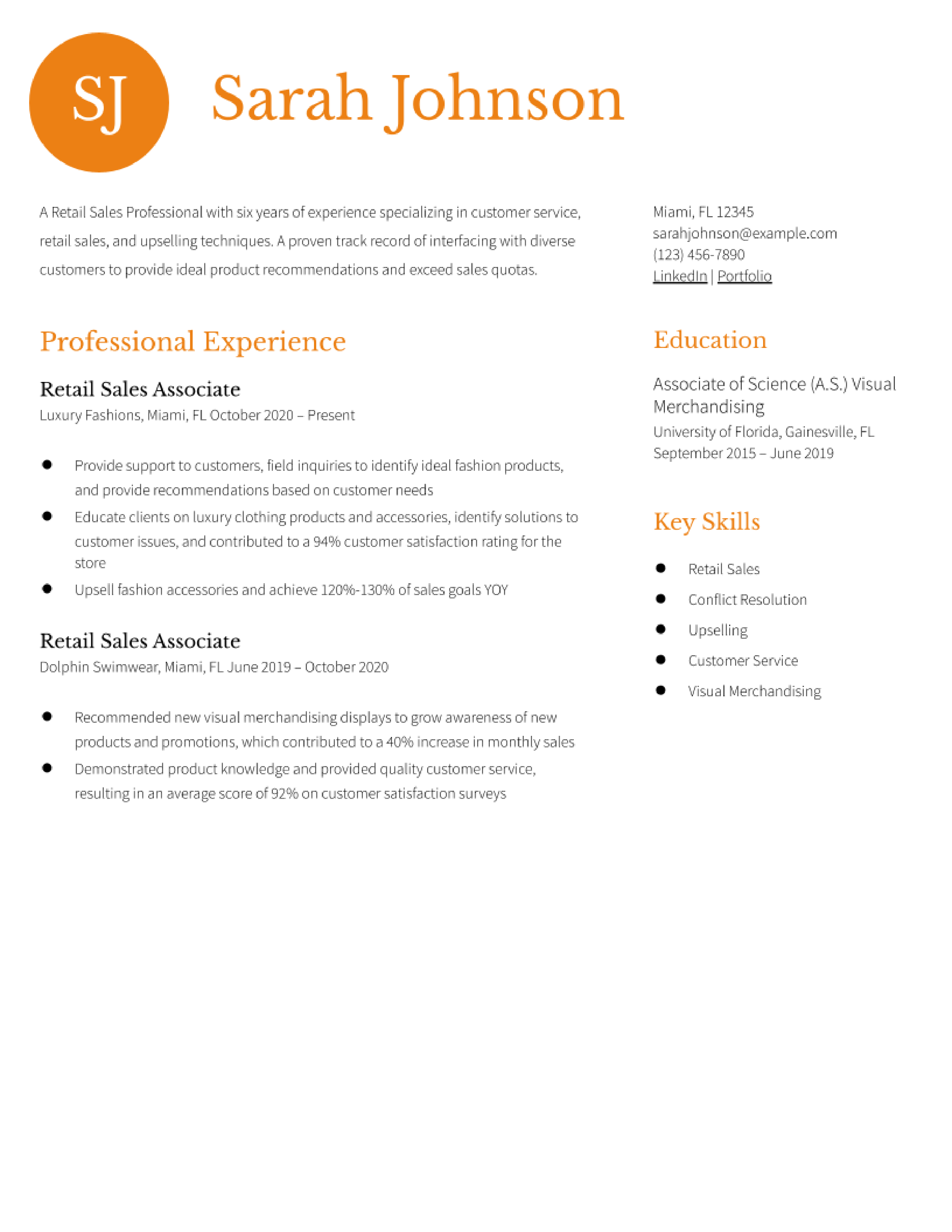 Retail Sales Associate resume example