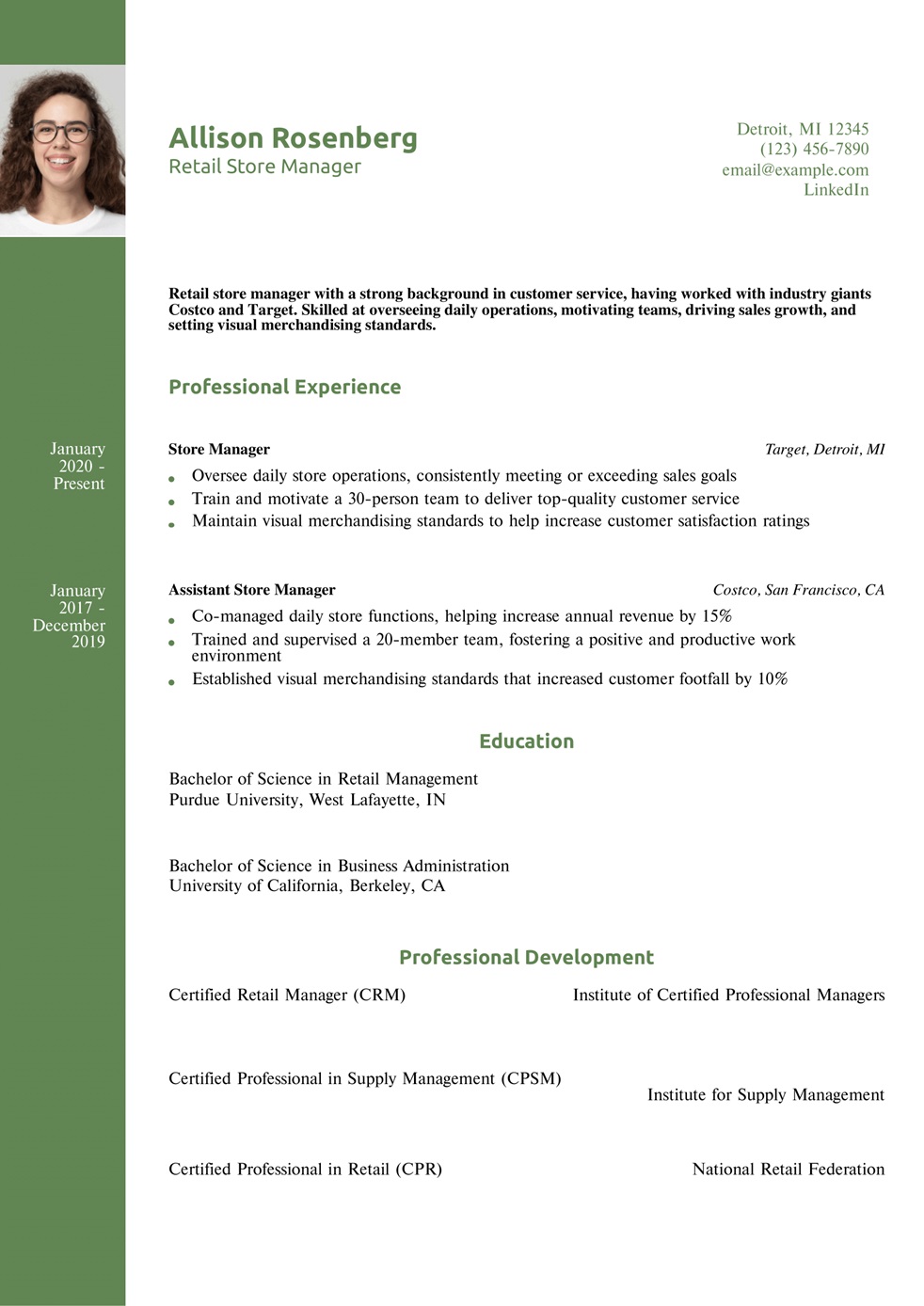 Retail Manager Resume Example
