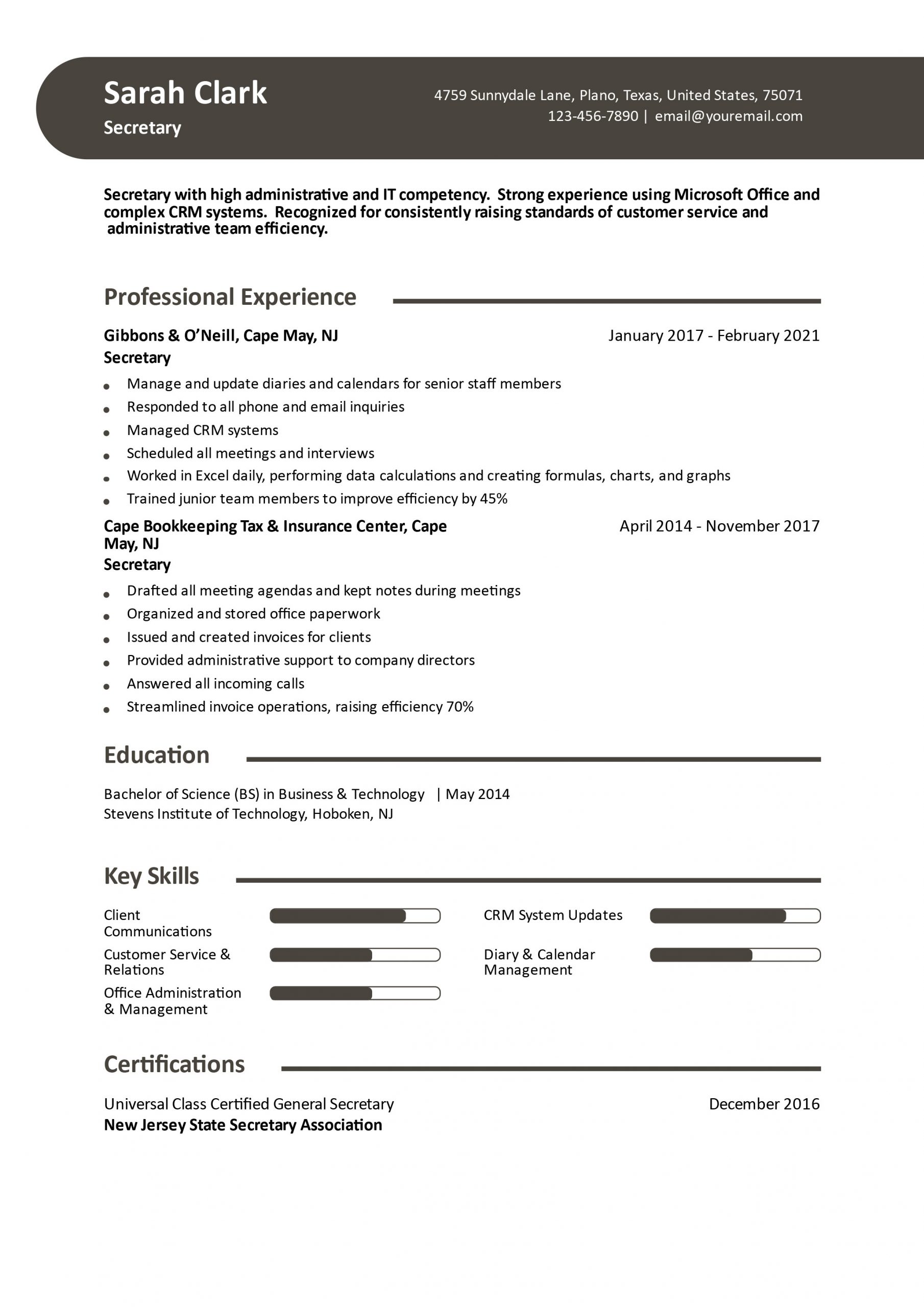 Secretary Resume Examples and Templates for 2025