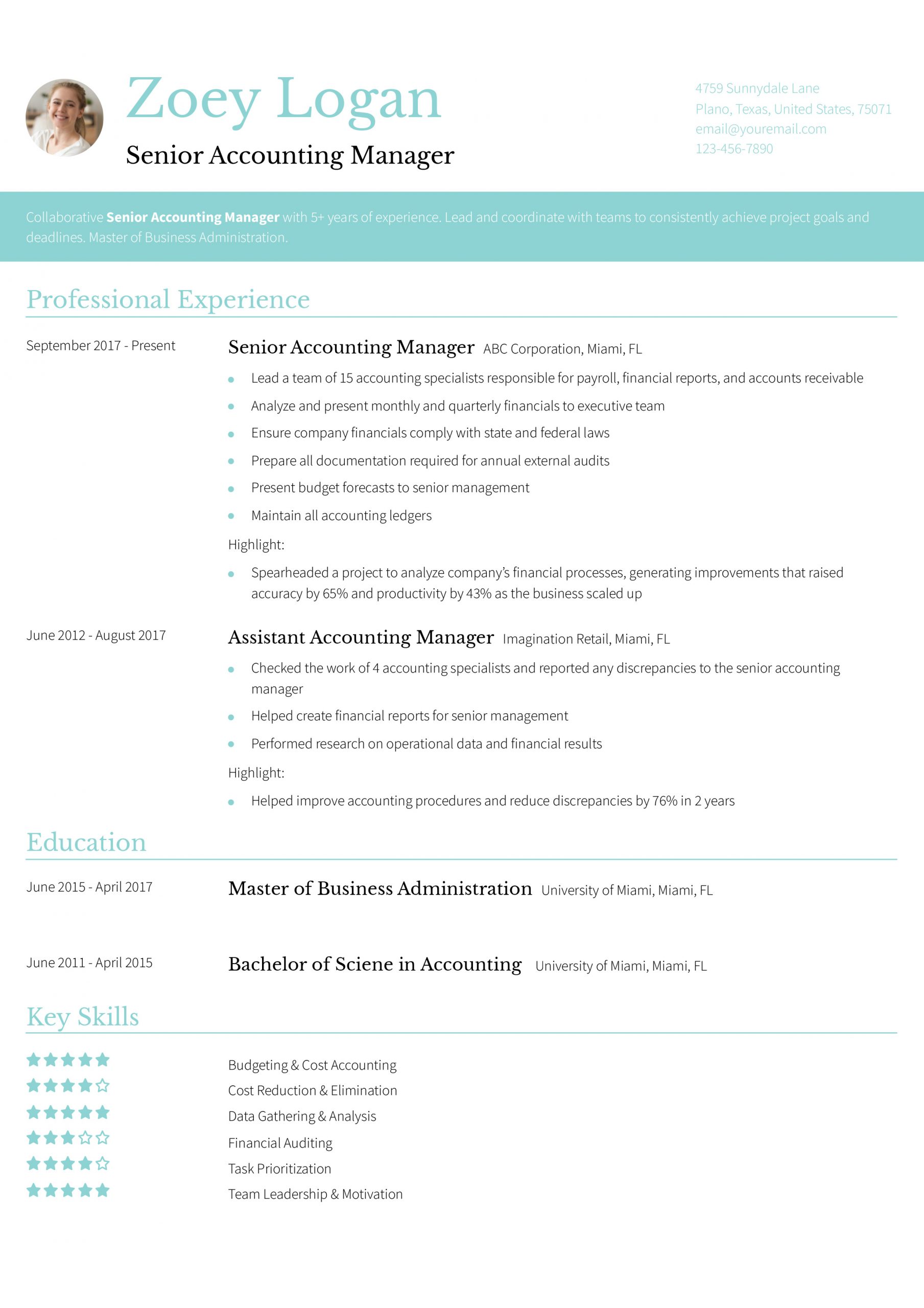 Senior Accounting Manager Resume Examples and Templates for 2025