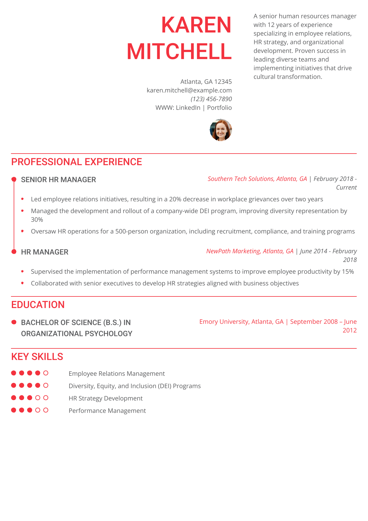 Senior Human Resources Manager Resume Example