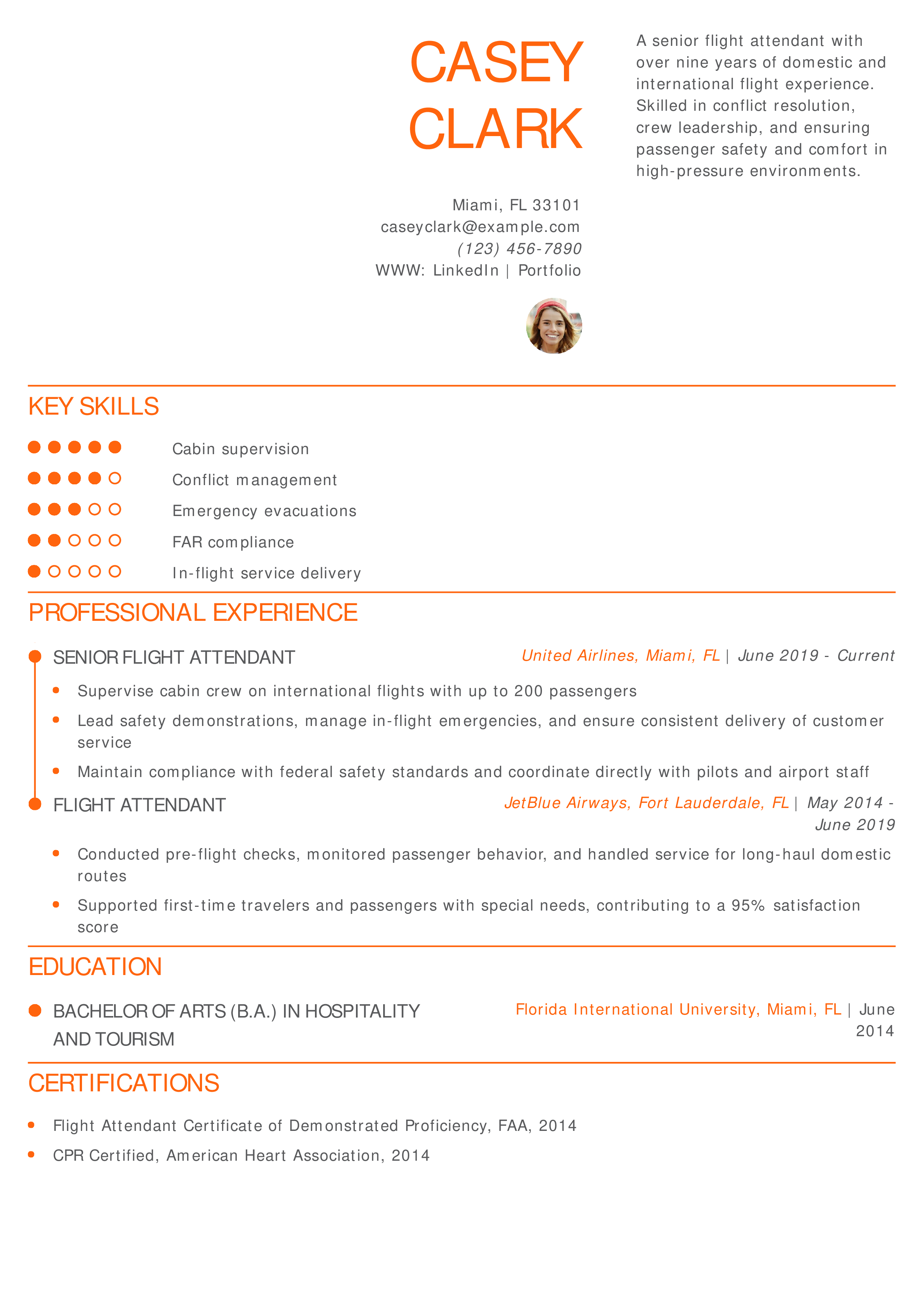 Senior Flight Attendant Resume Example