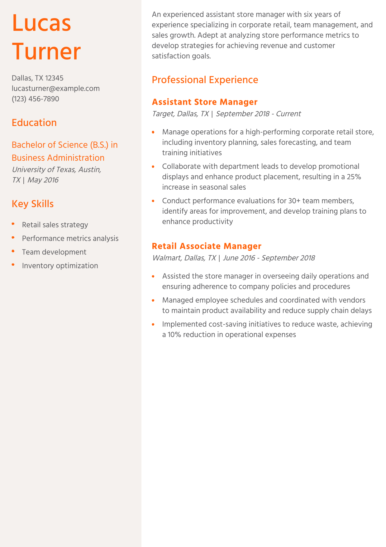 Store Operations Coordinator Resume Example
