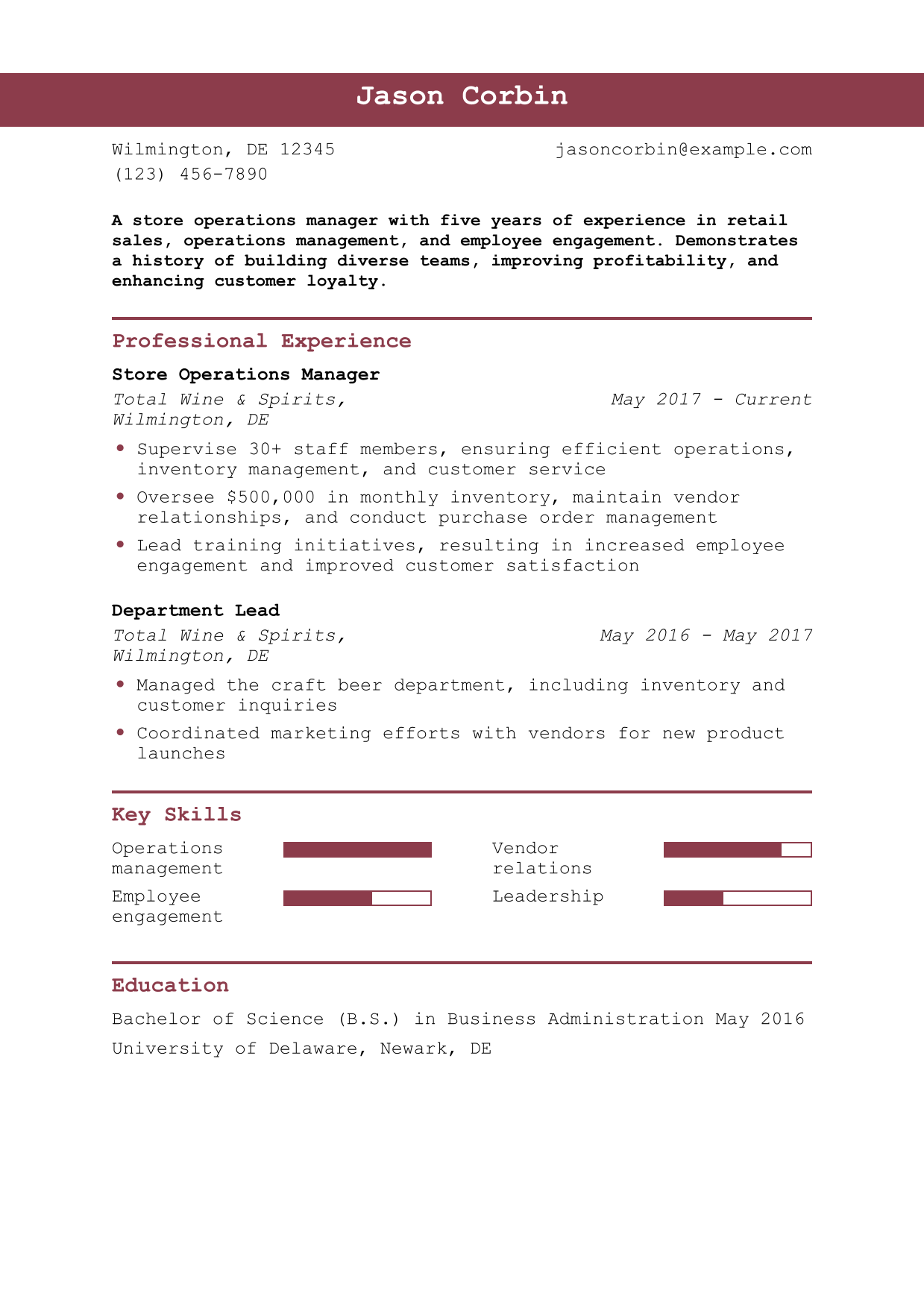 Store Operations Manager Resume Example