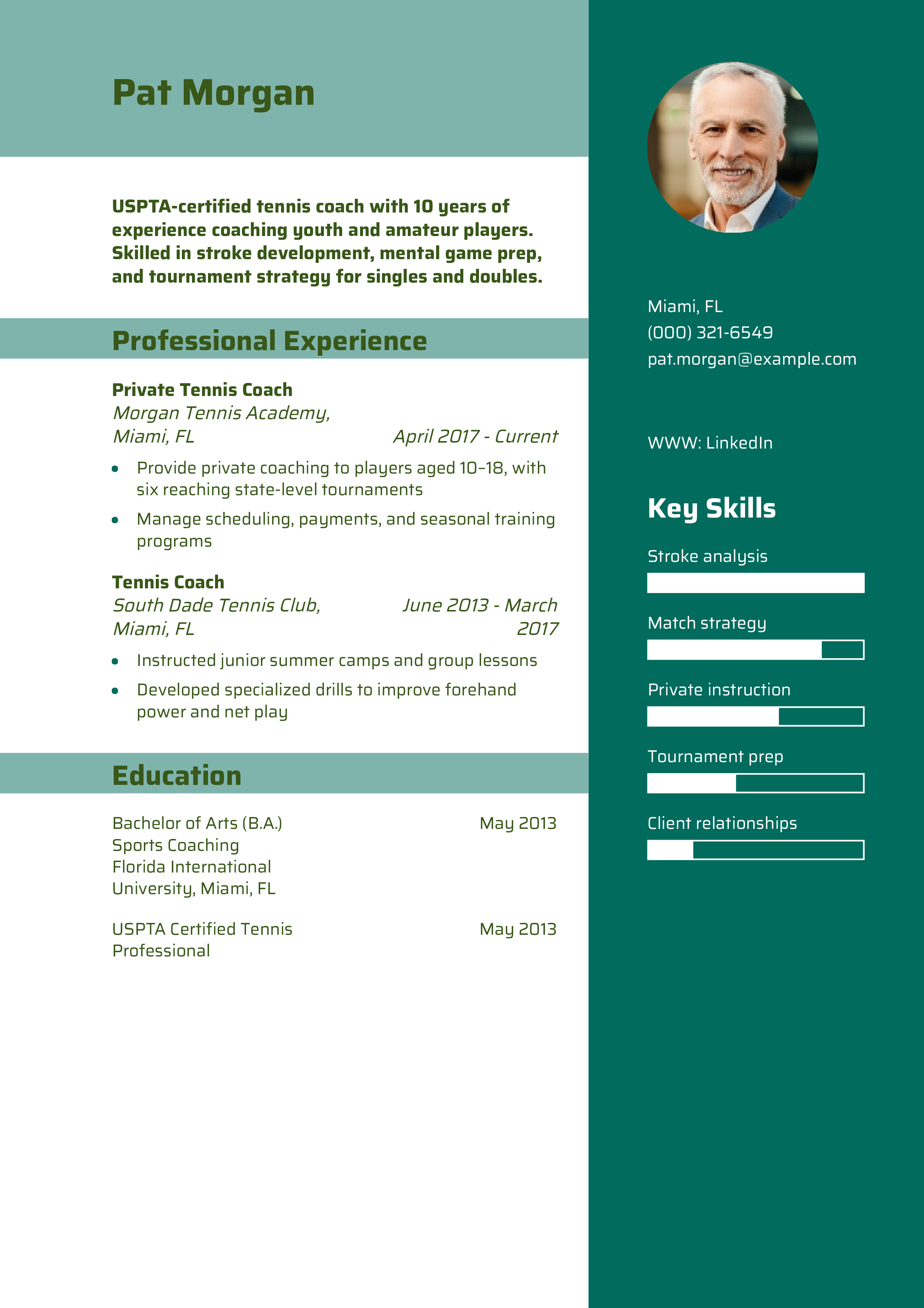 Tennis Coach Resume Example