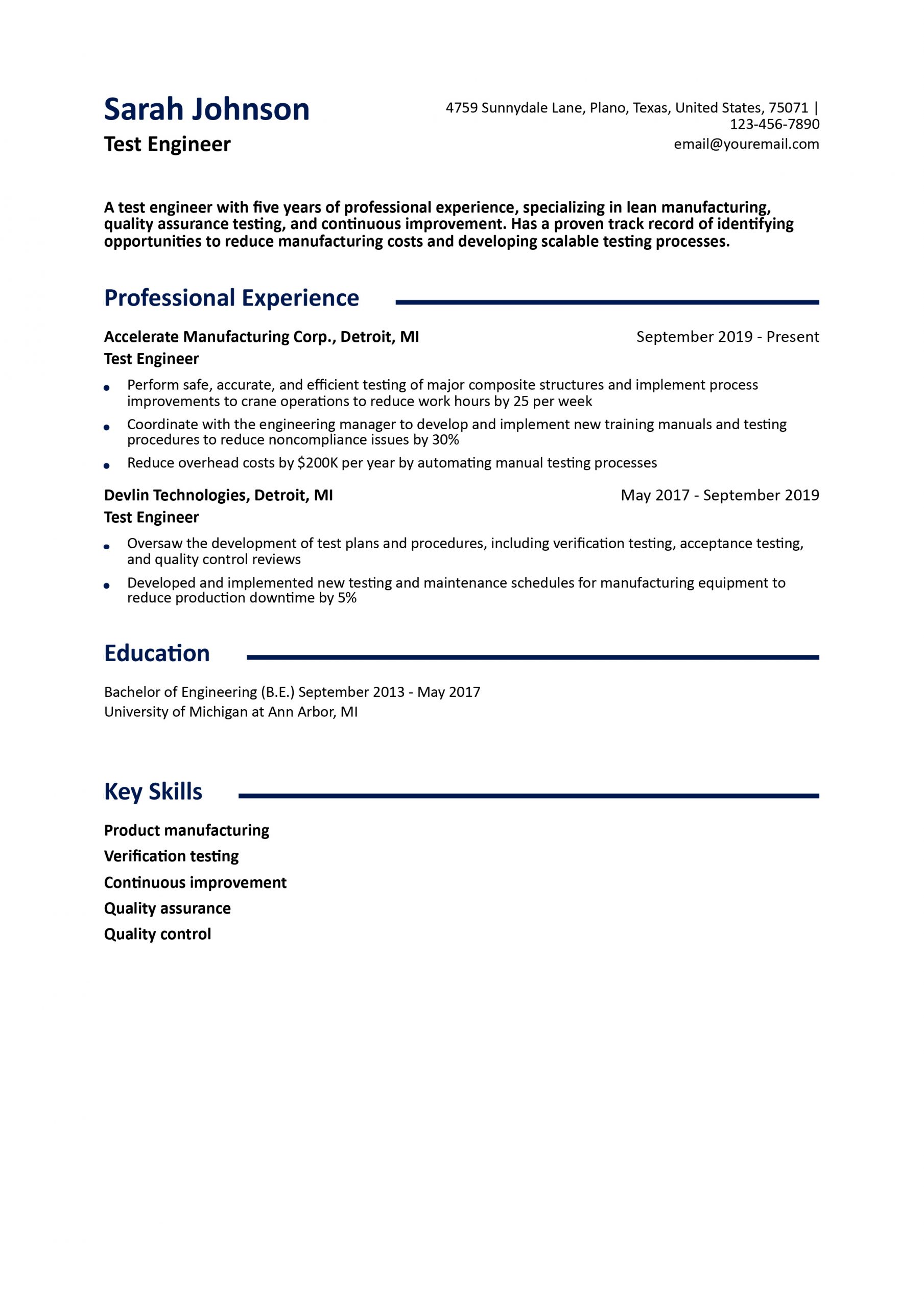 Test Engineer Resume Examples and Templates for 2025