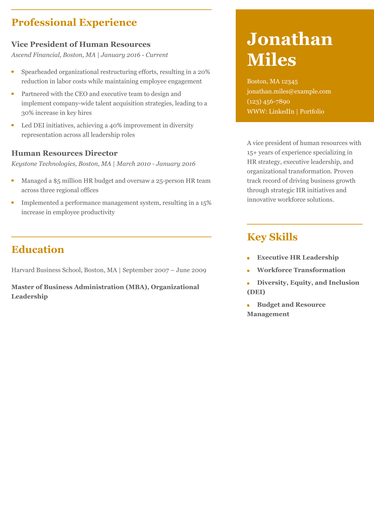 Vice President of Human Resources Resume Example