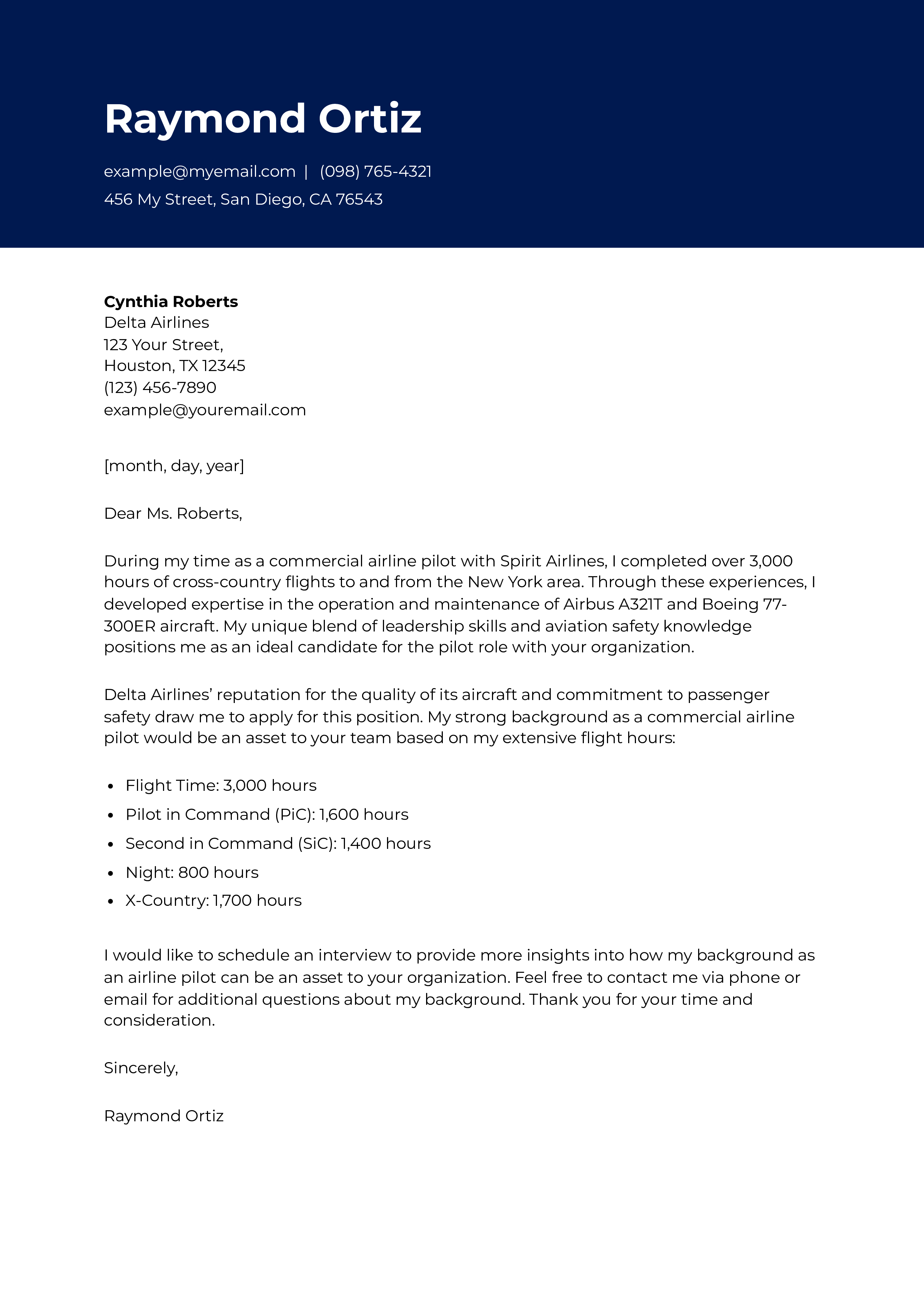 Aviation Cover Letter