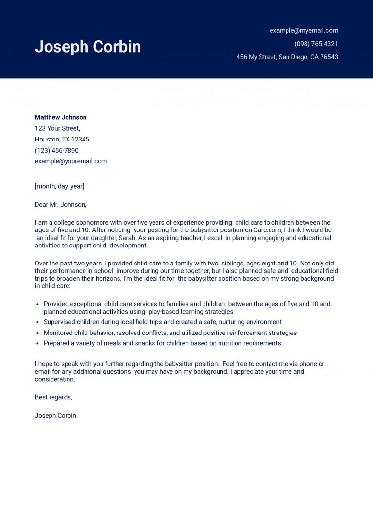 Babysitter Cover Letter Examples and Templates for 2024