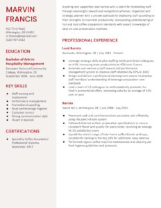 Barista Resume Example and Template