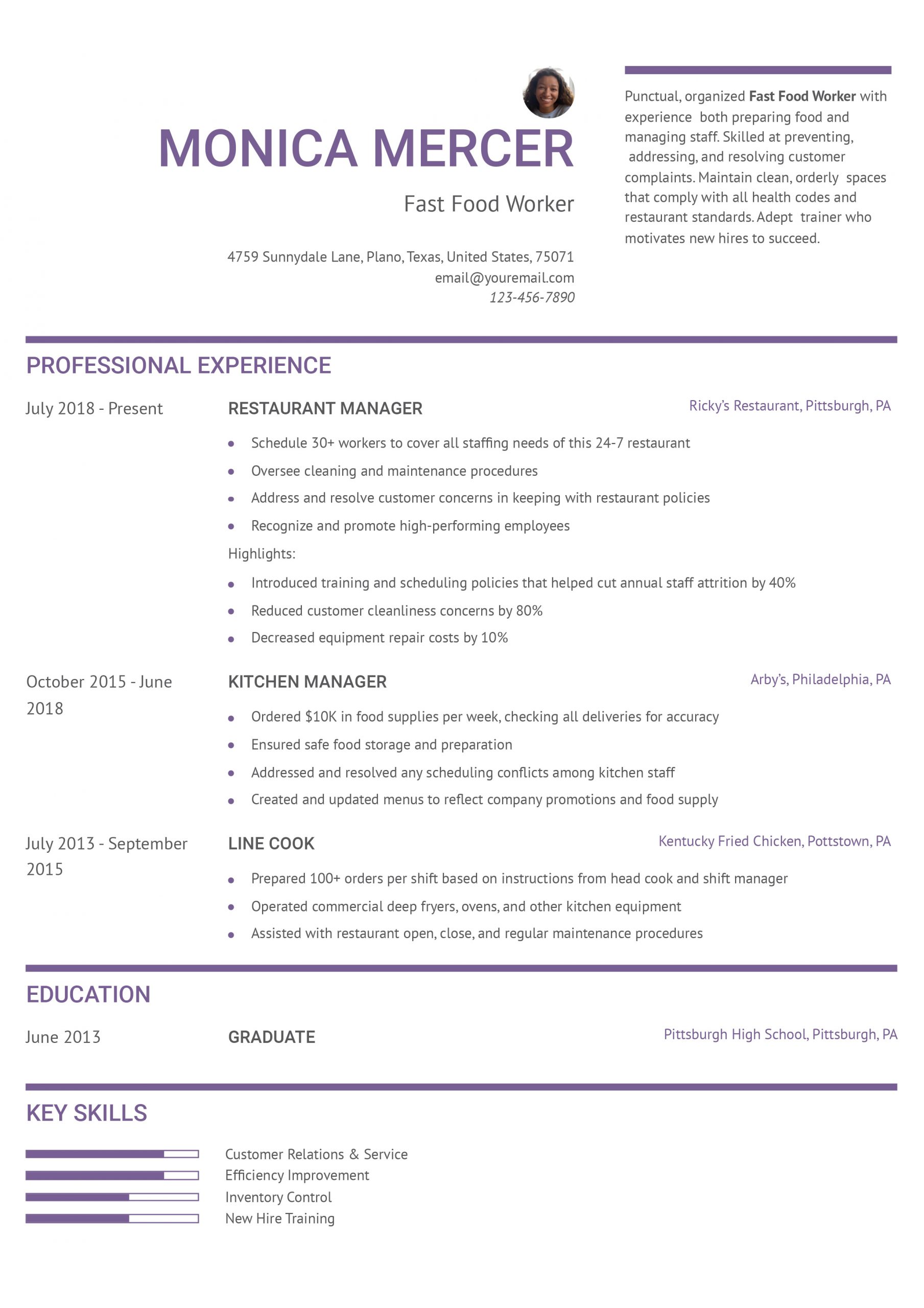 Fast Food Worker Resume Examples and Templates for 2025