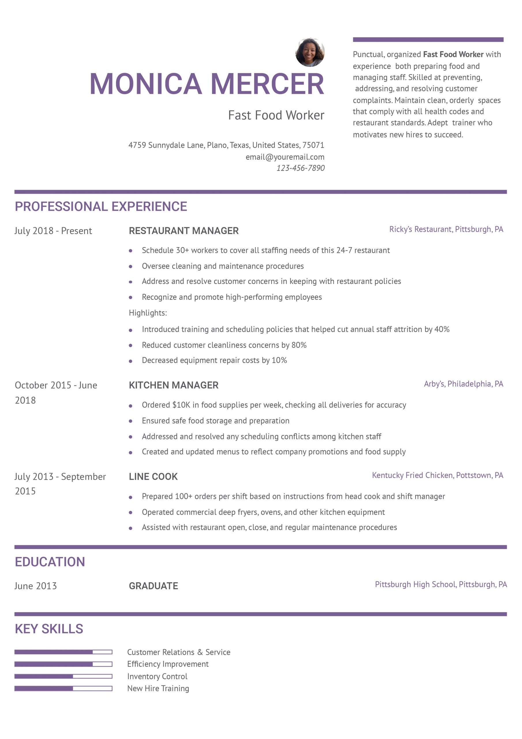 Fast Food Worker Resume Examples and Templates for 2024