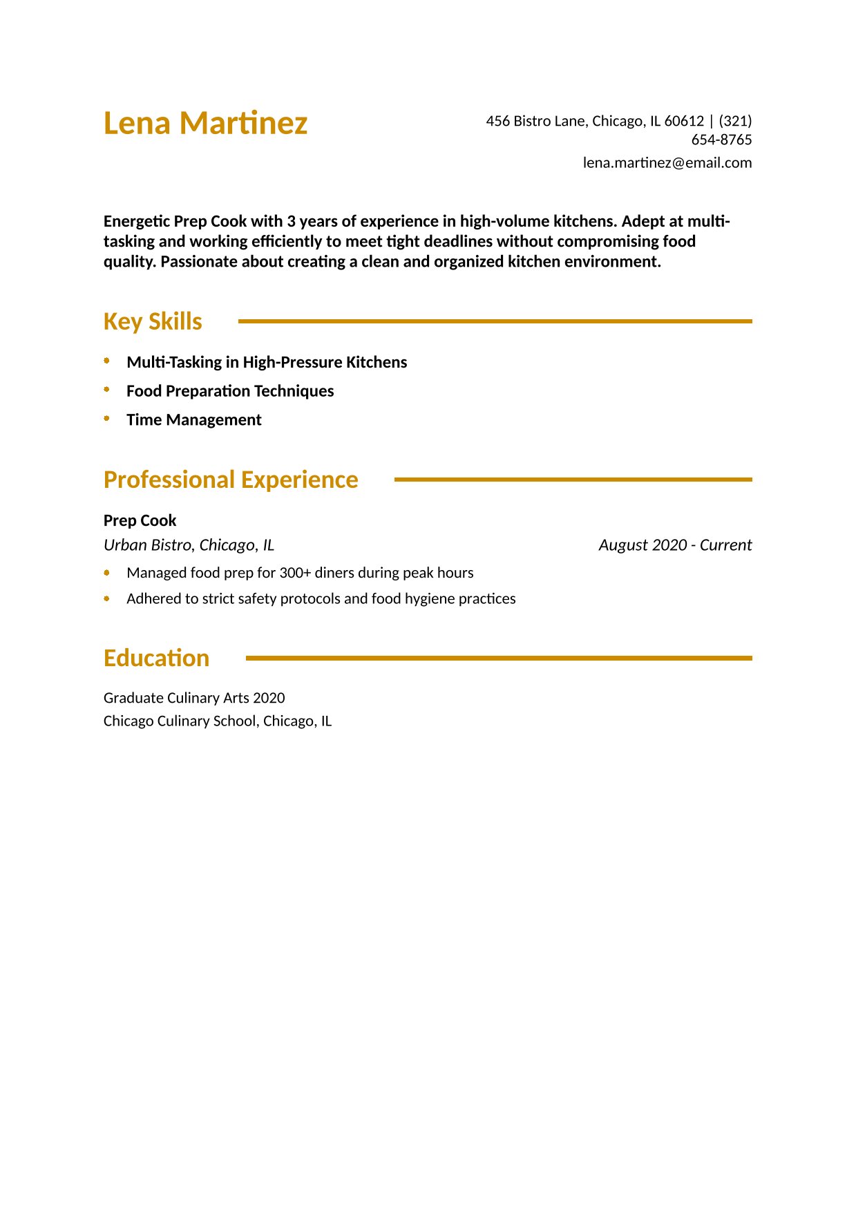 Fast-Paced Prep Cook Resume Example
