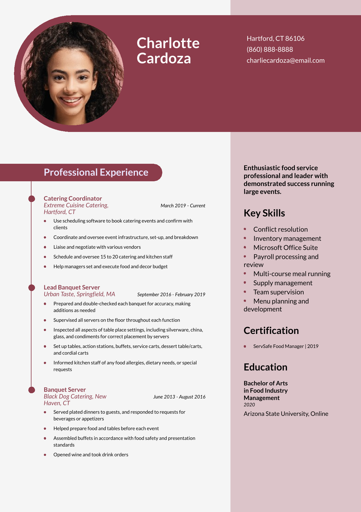 Food Service Resume Example