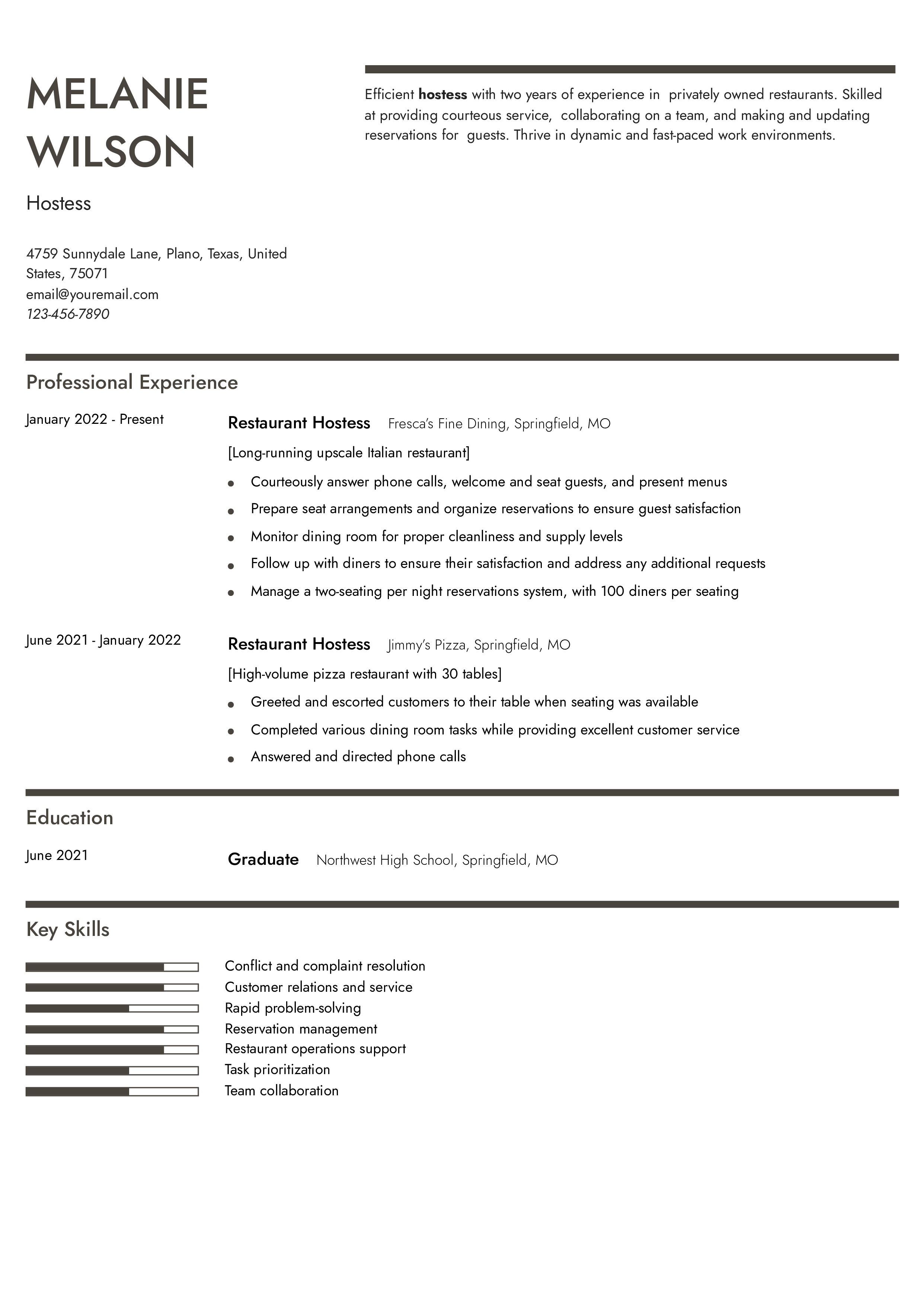 Host Hostess Entry Level