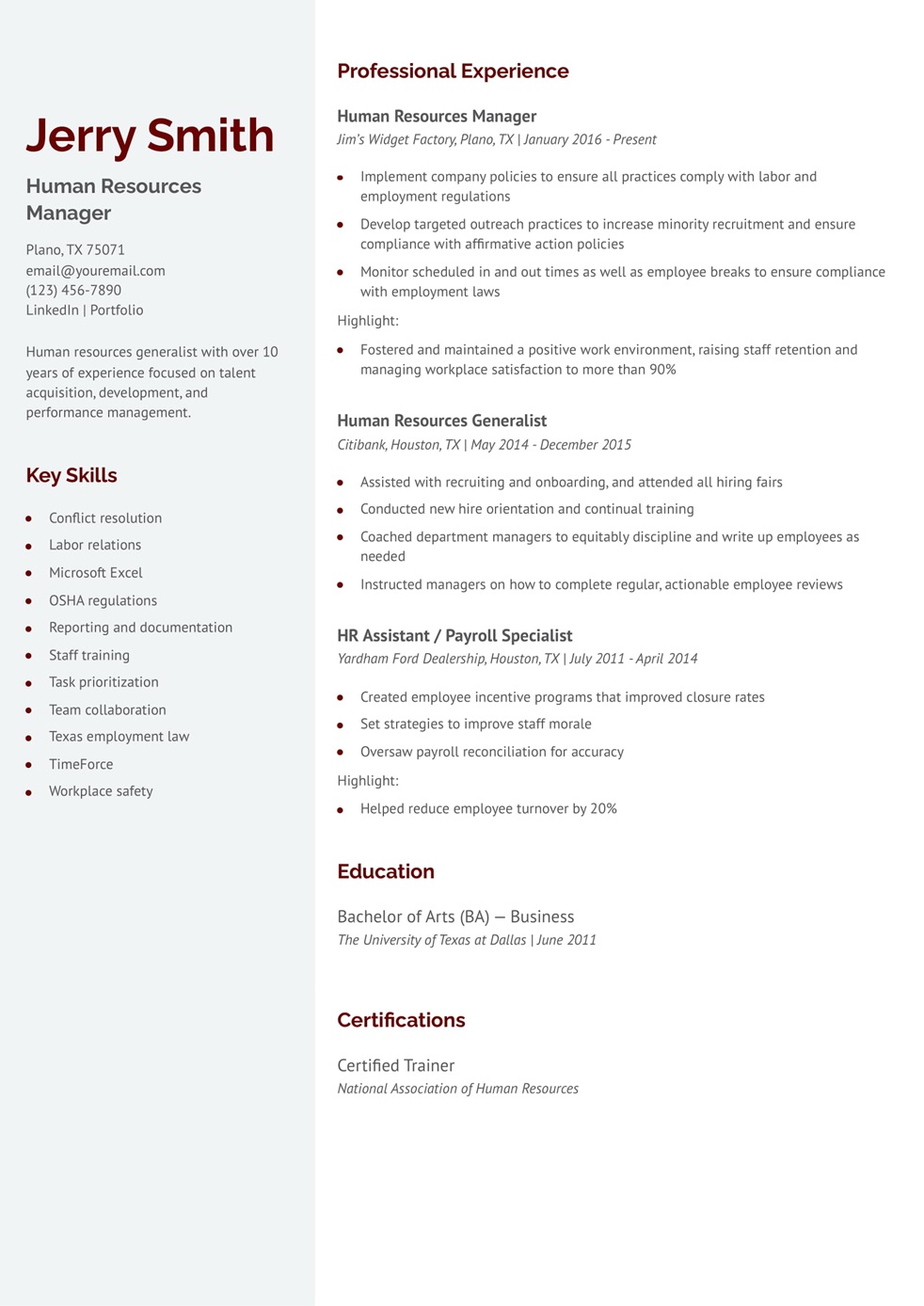 Human Resources Stay-At-Home Mom Resume Example