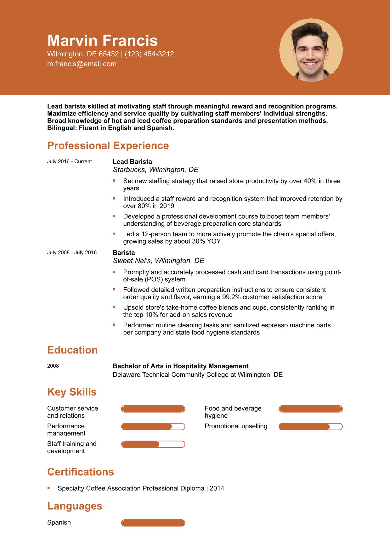 Lead Barista Resume Example