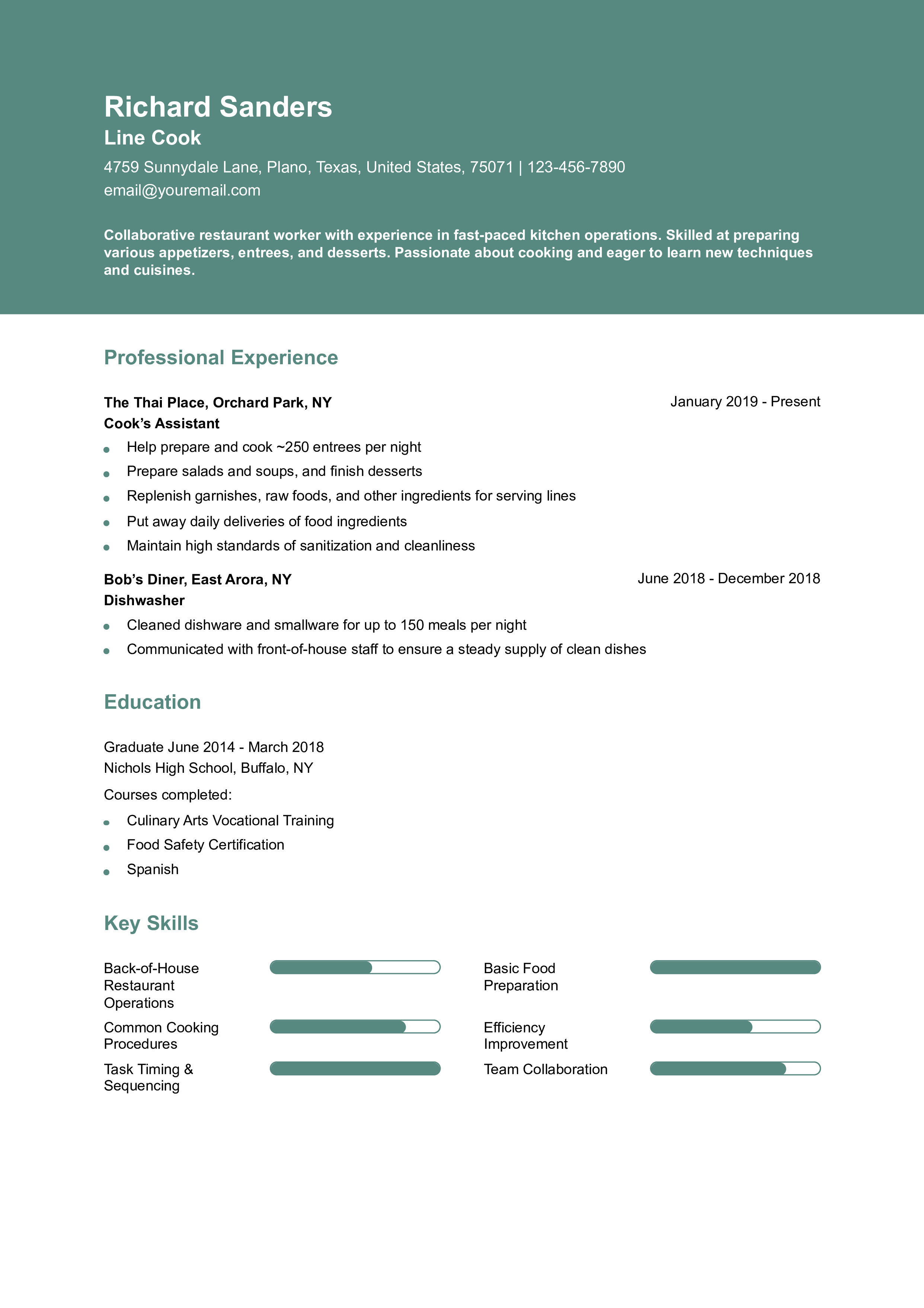 Line Cook Resume Example