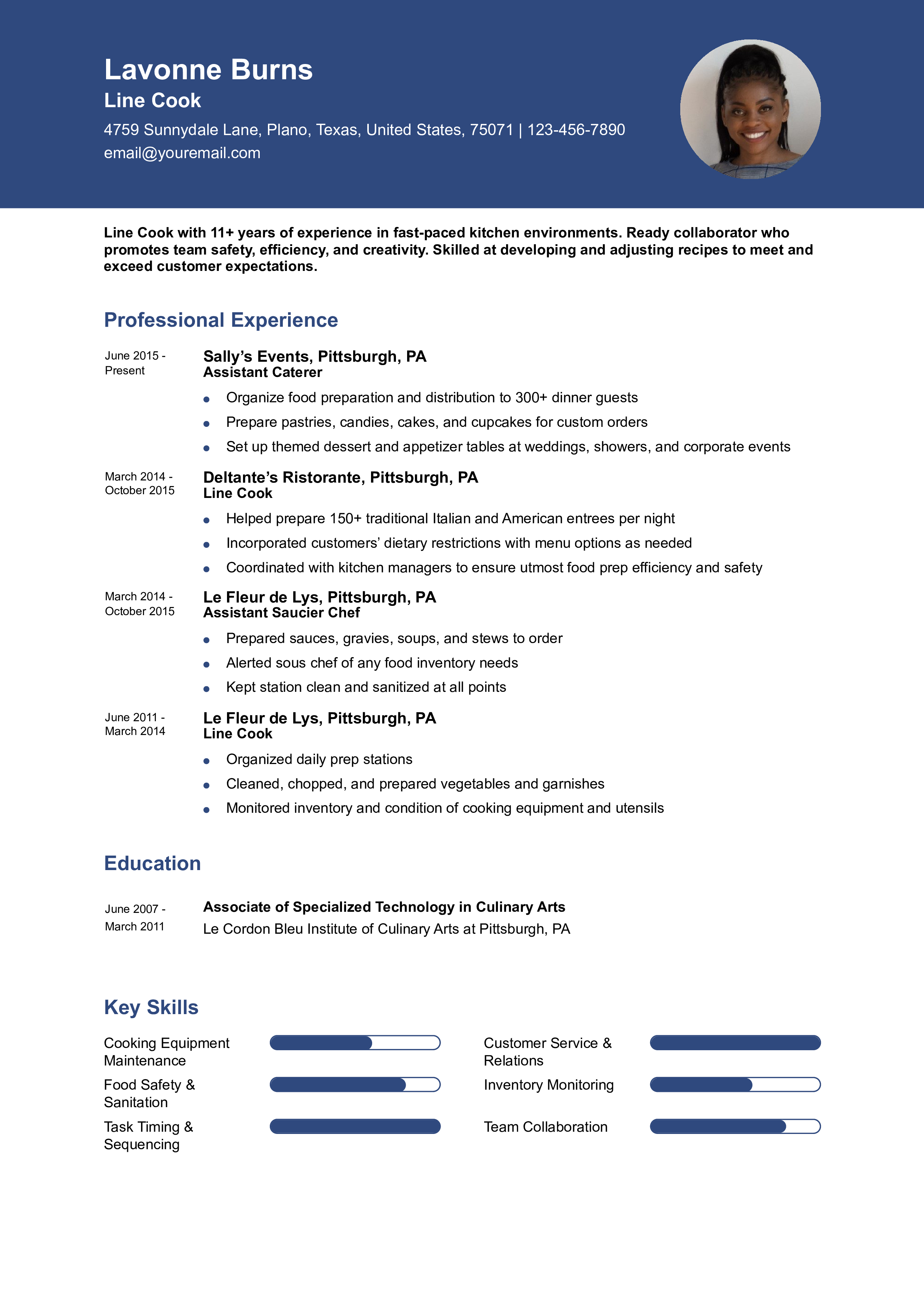 Line Cook Resume Example