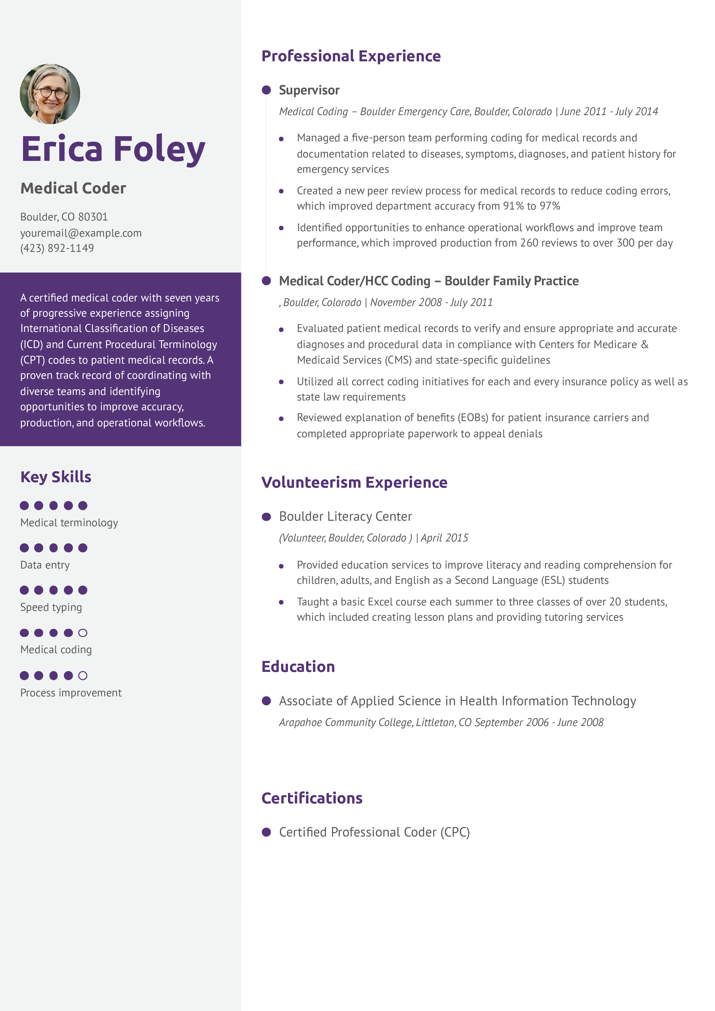 Medical Coder Stay-At-Home Mom Resume Example