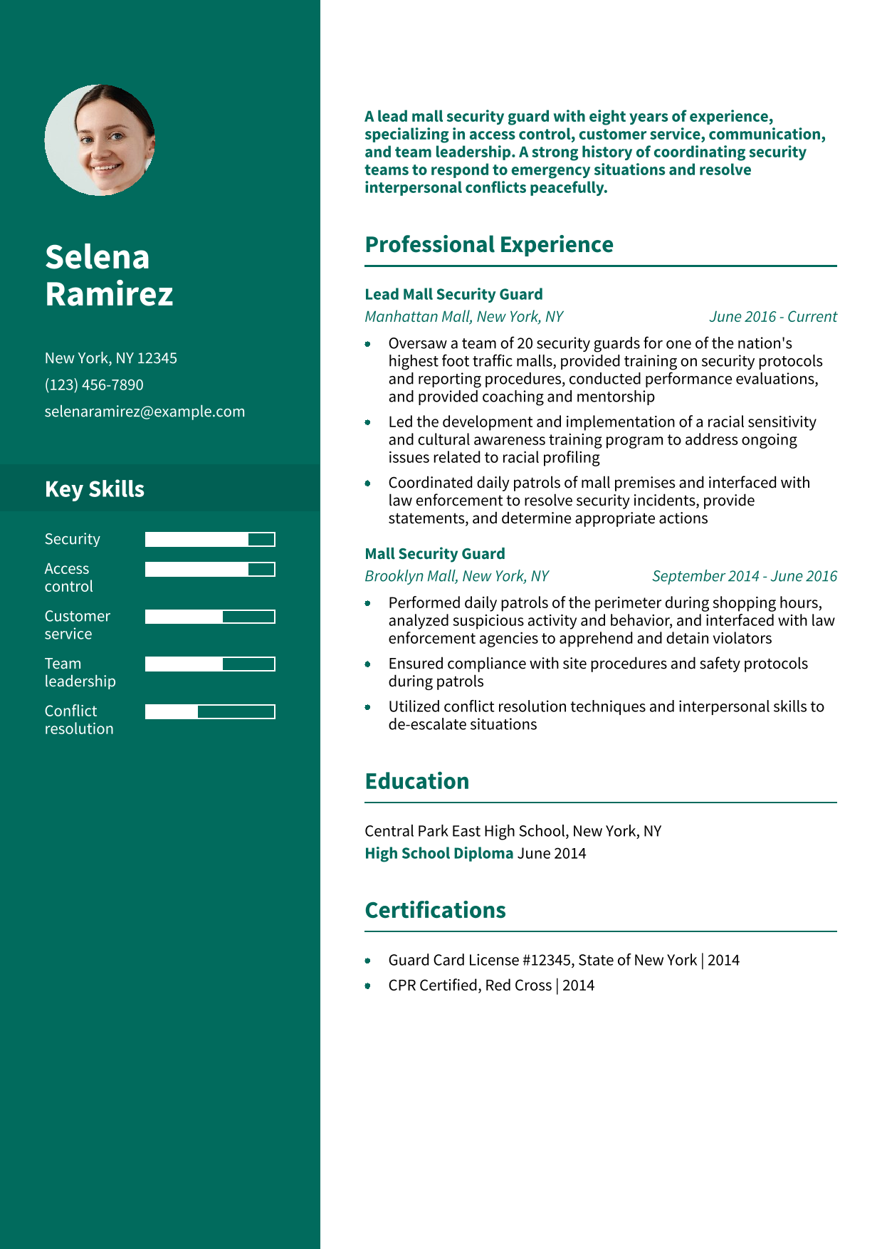 Military-to-Civilian Mall Security Guard Resume Example