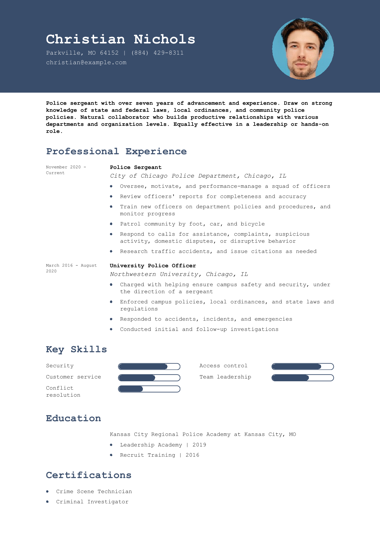 Military-to-Civilian Police Officer Resume Example