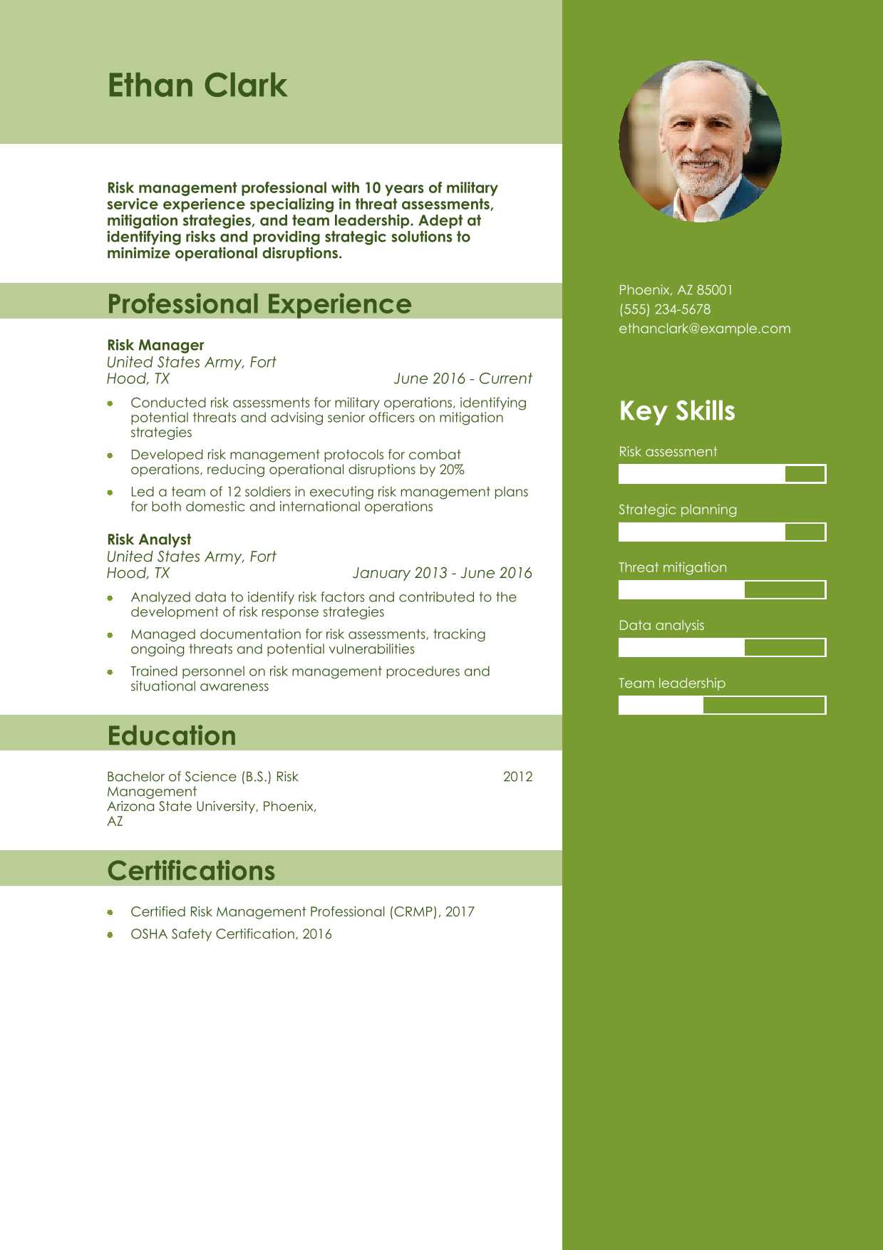 Military-to-Civilian Risk Management Resume Example