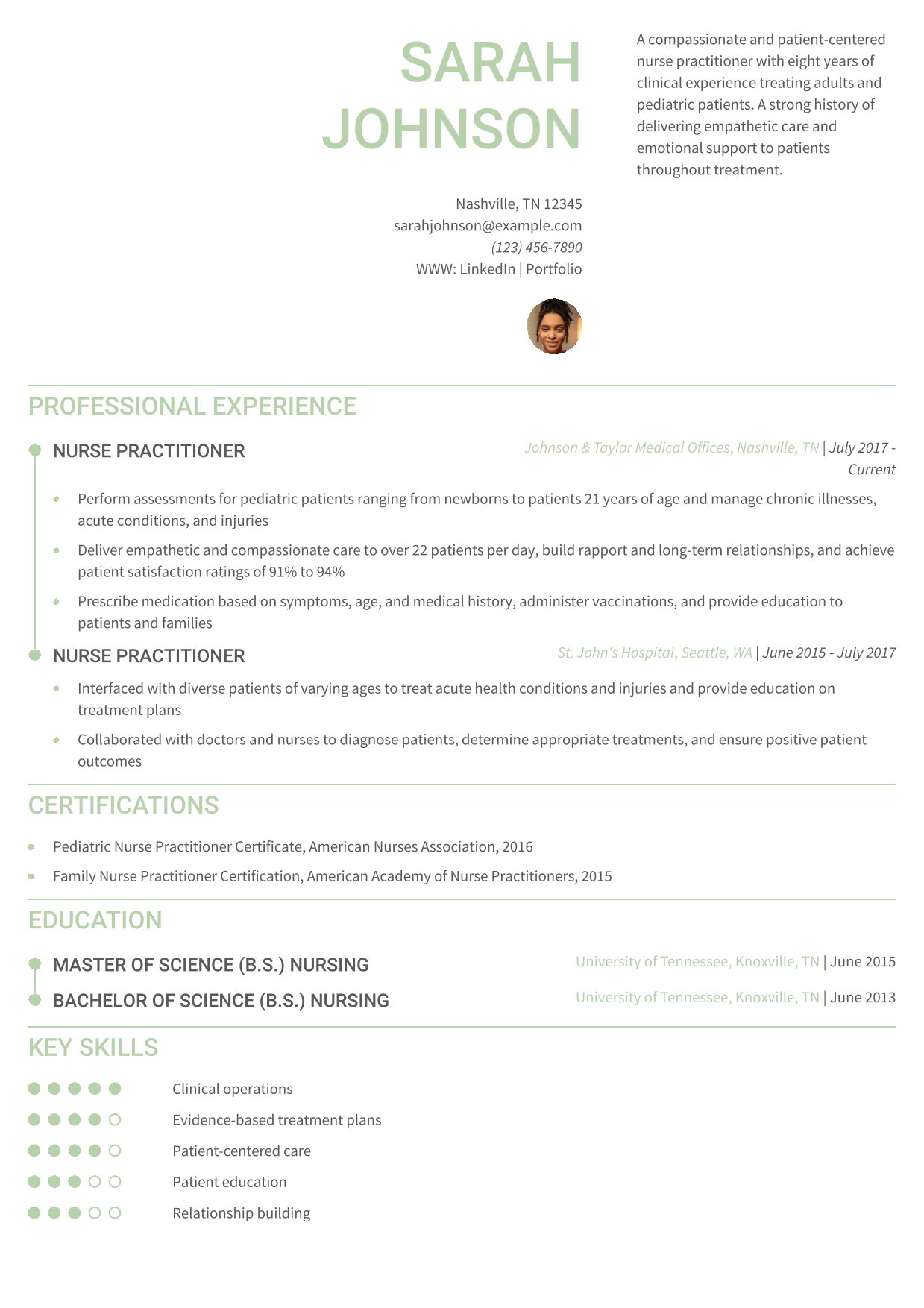 Nurse Practitioner Resume Example