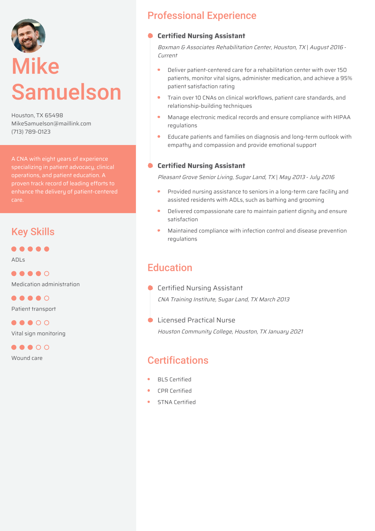 Nursing Assistant Resume Example