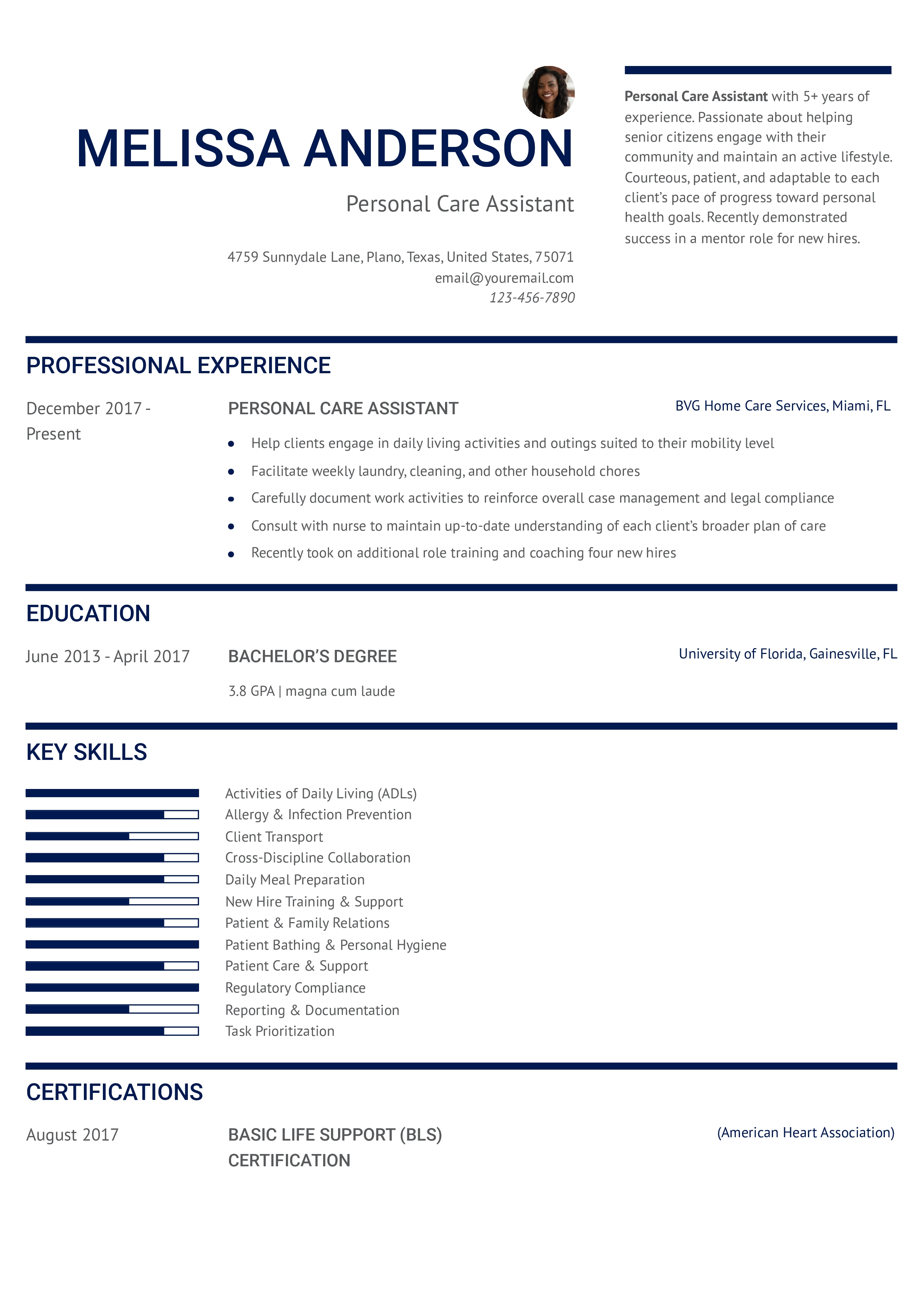 Personal Care Assistant Senior Level