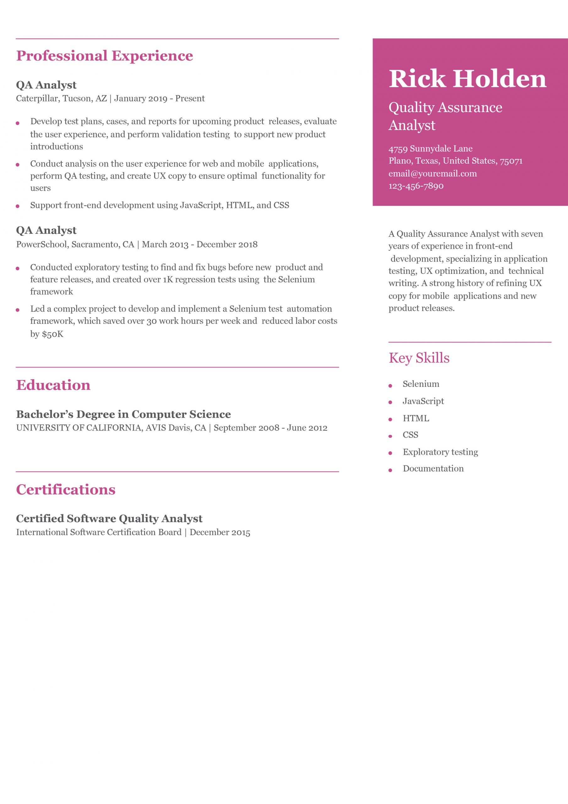 Quality Assurance (QA) Resume Examples and Templates for 2025