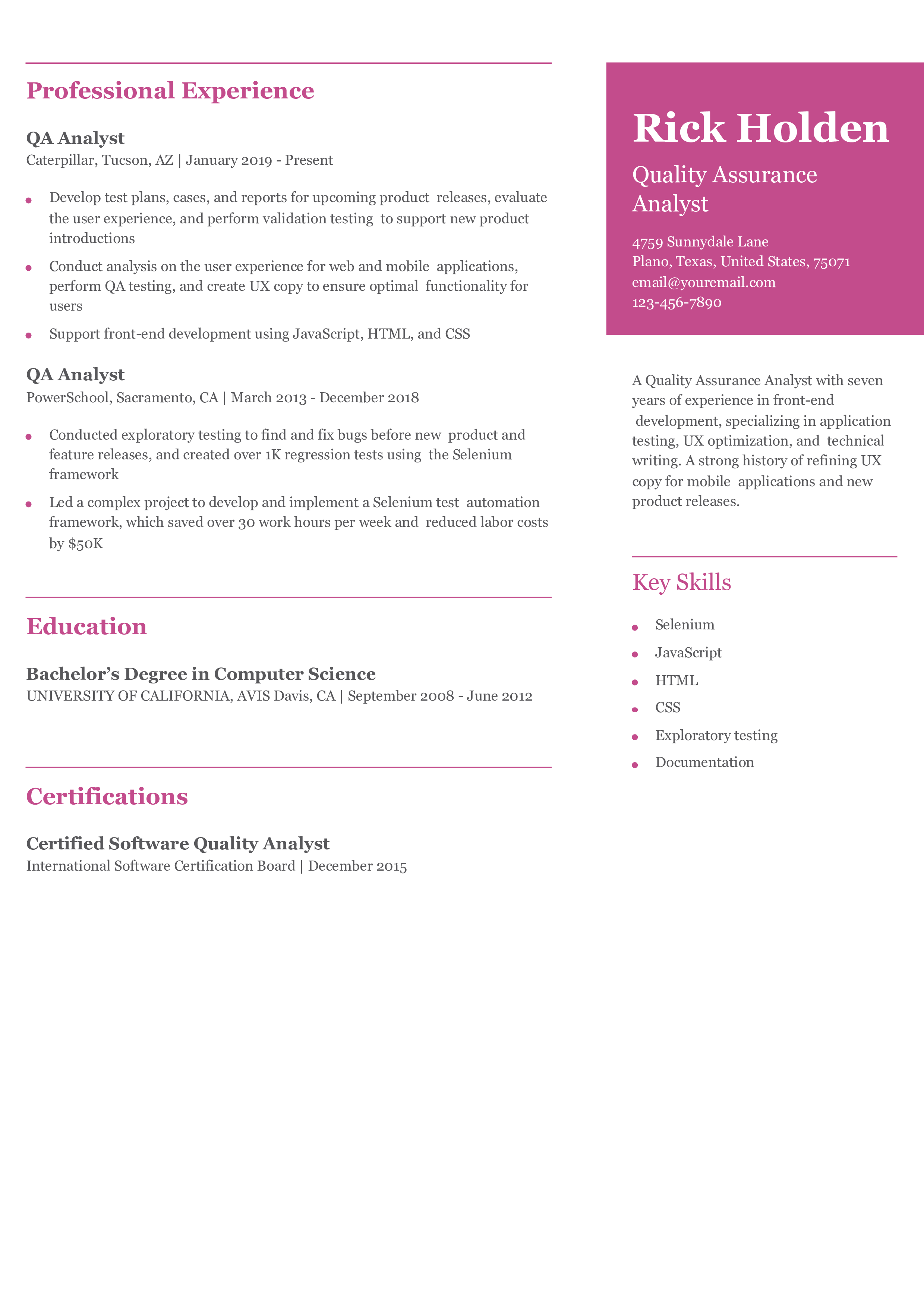 Mid-career Resume