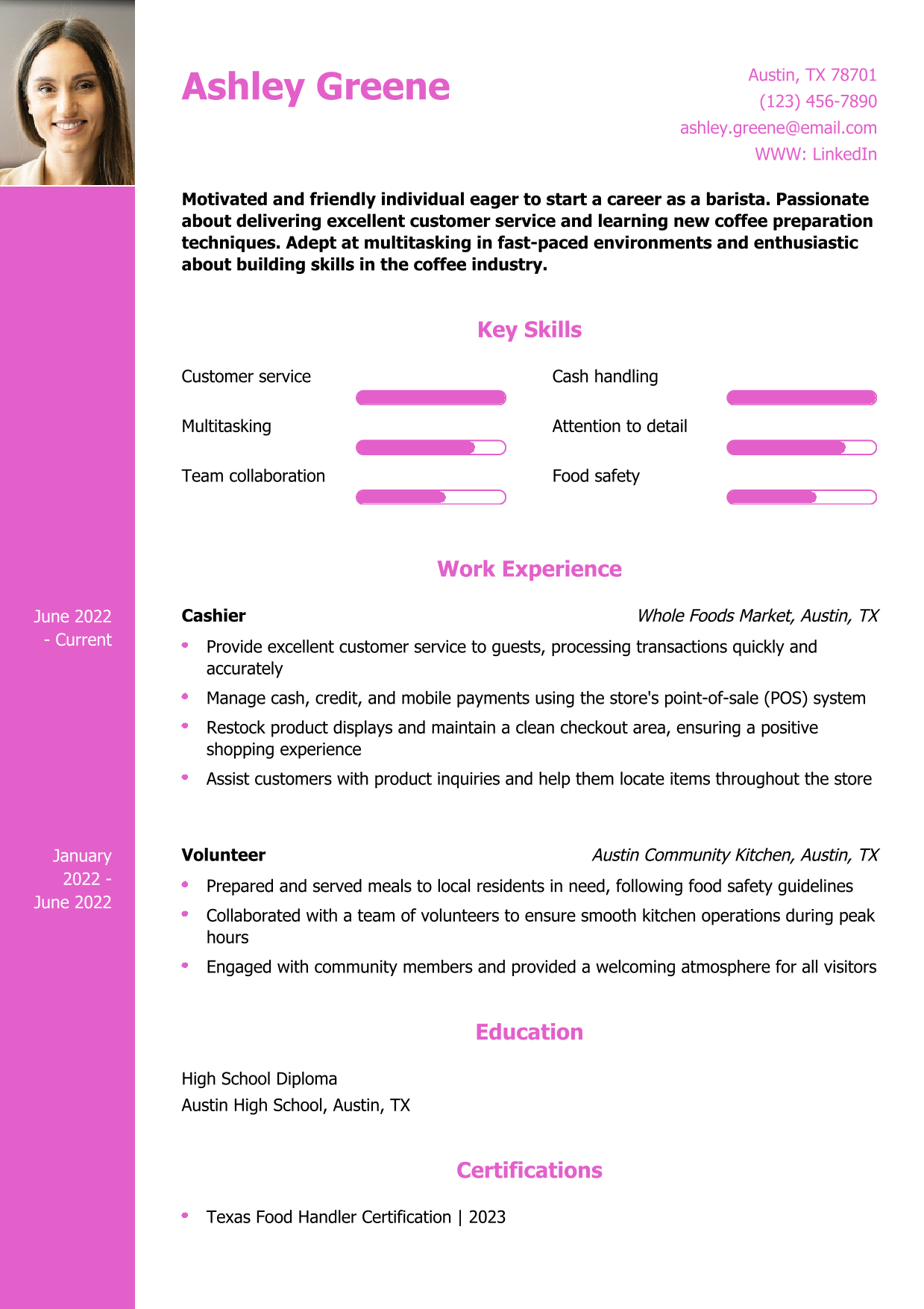 Resume for Barista with No Experience