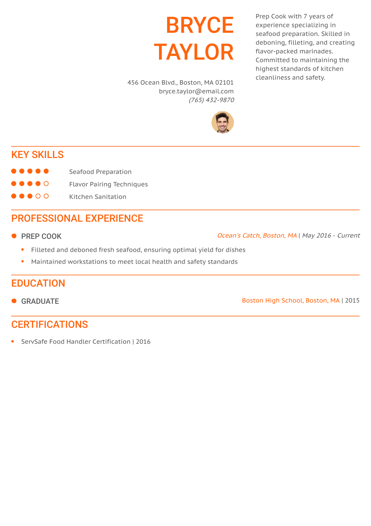 Seafood Prep Cook Resume Example