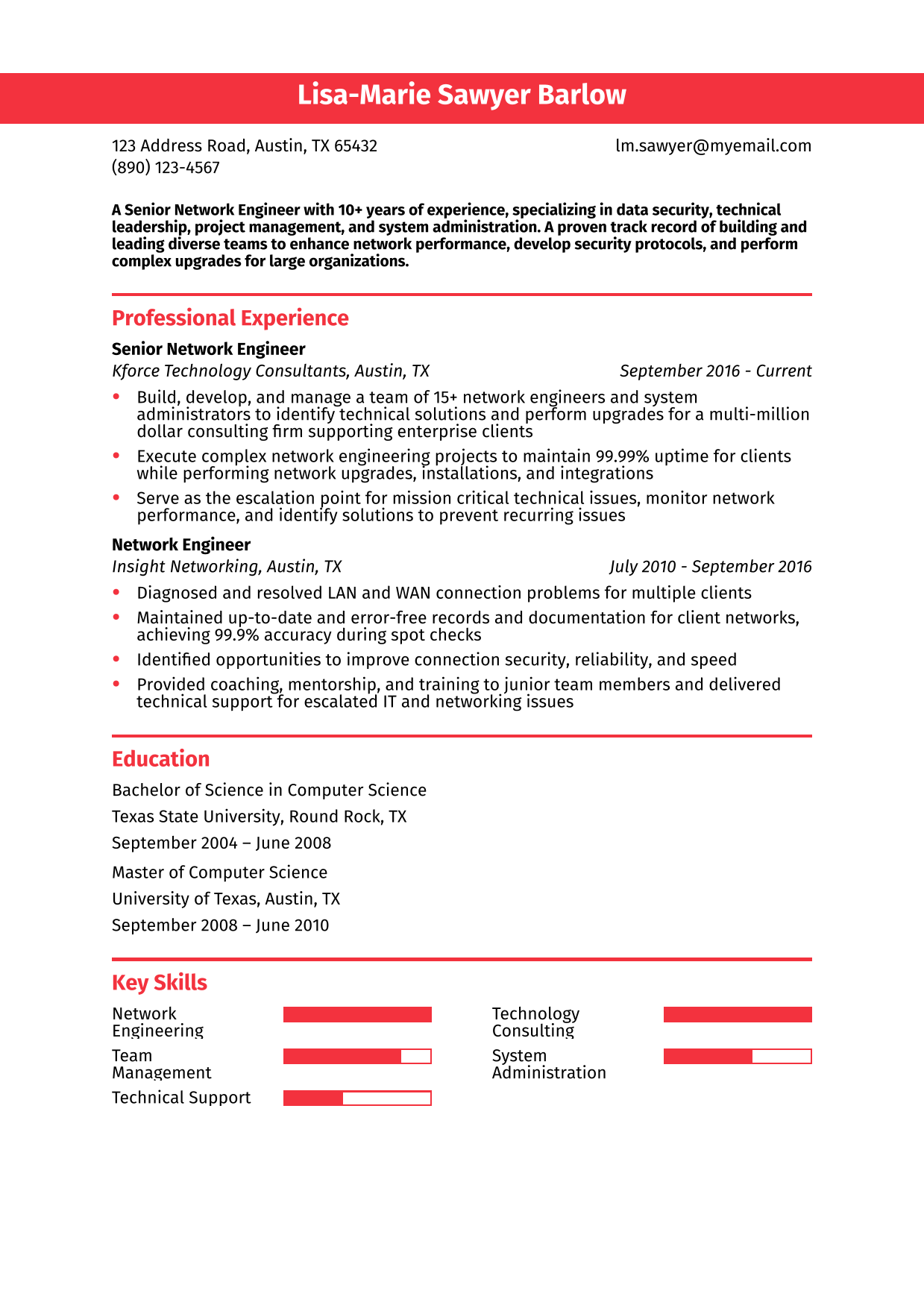 Senior Network Engineer Resume Example